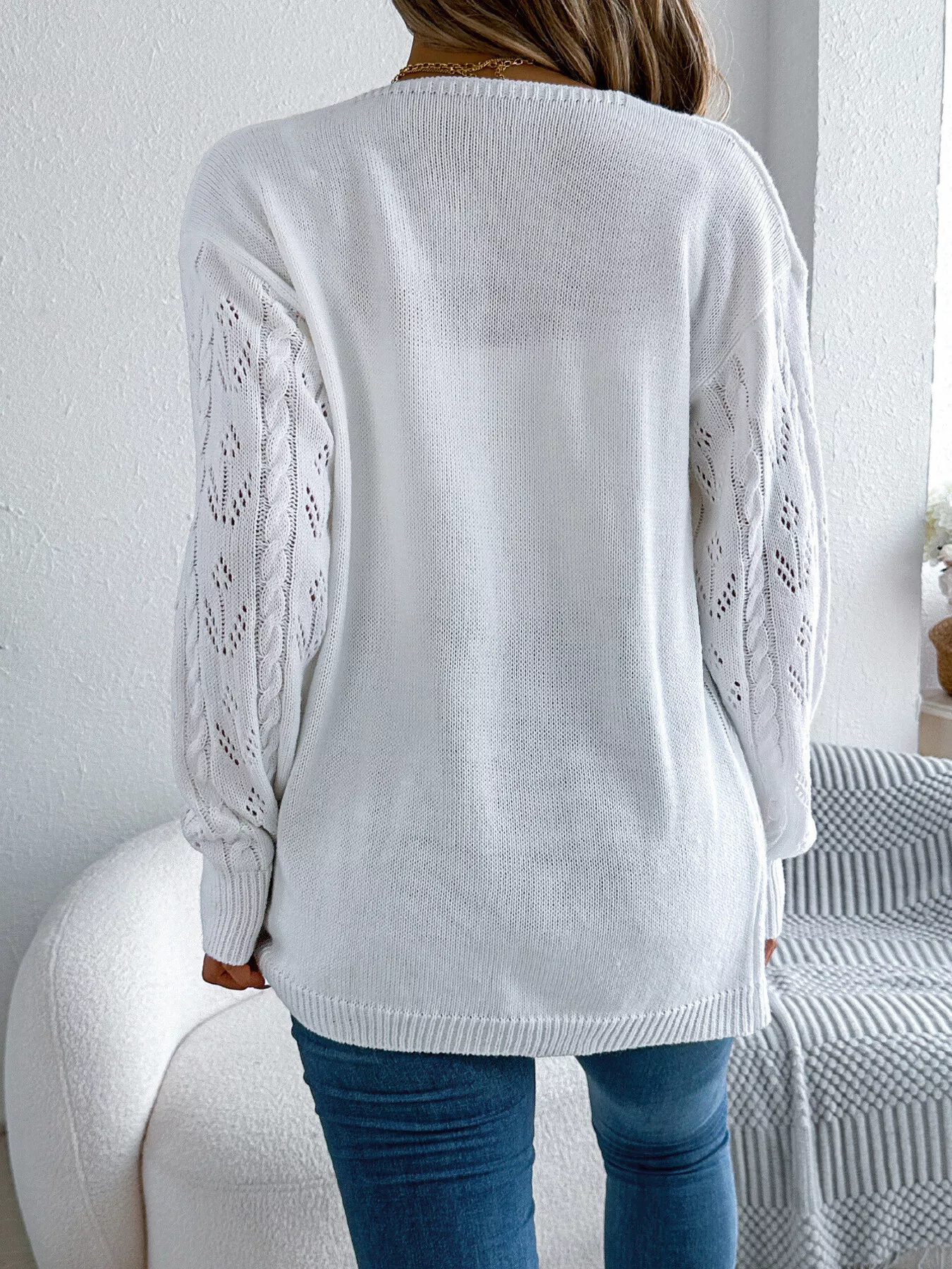 Openwork Open Front Long Sleeve Cardigan - Image 14