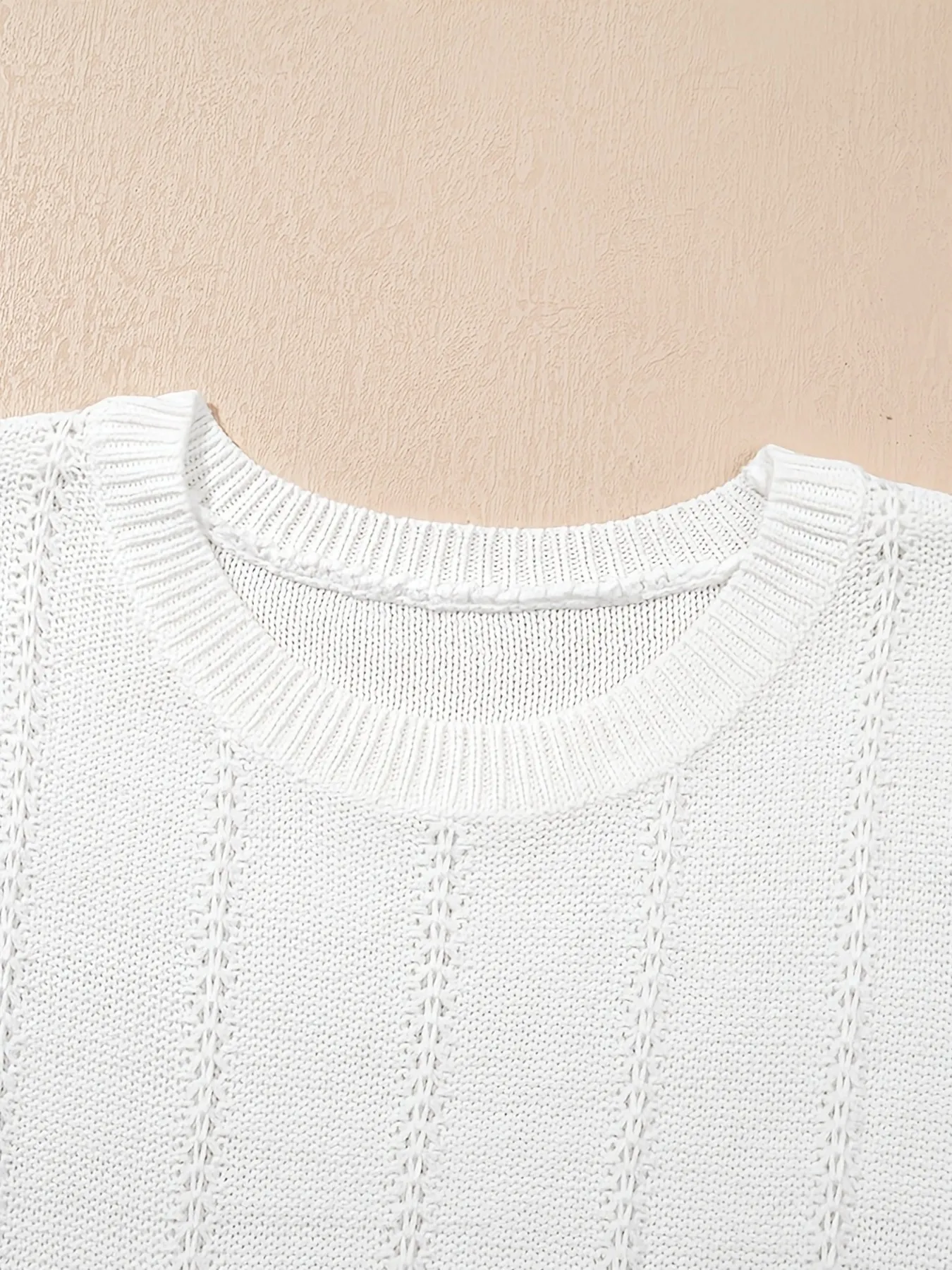 Openwork Round Neck Short Sleeve Sweater - Image 6