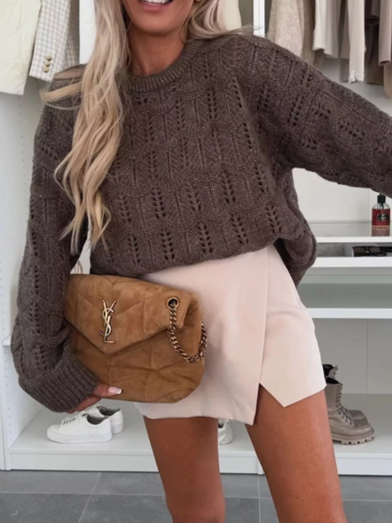 Openwork Round Neck Sweater - Image 7