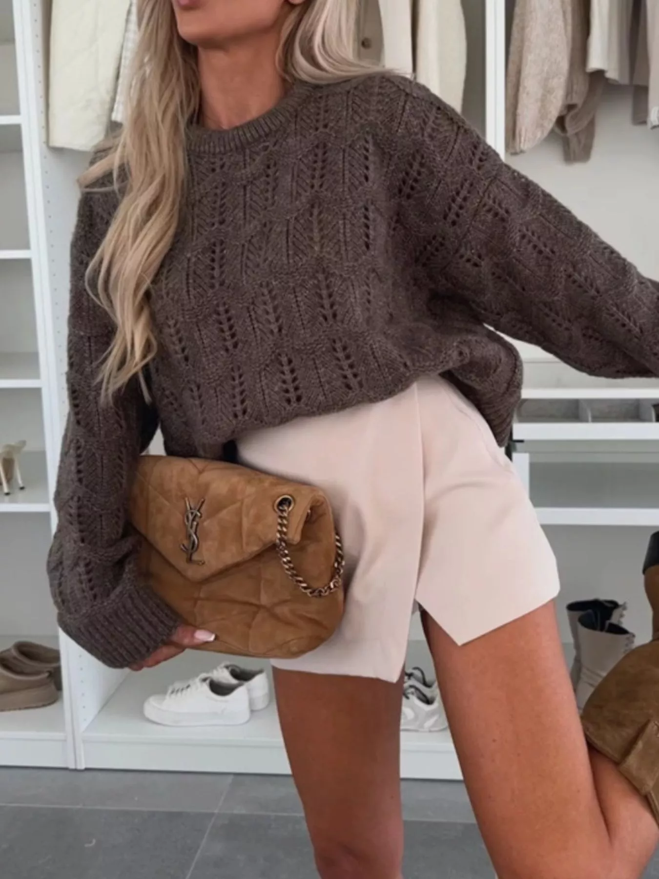 Openwork Round Neck Sweater - Image 8