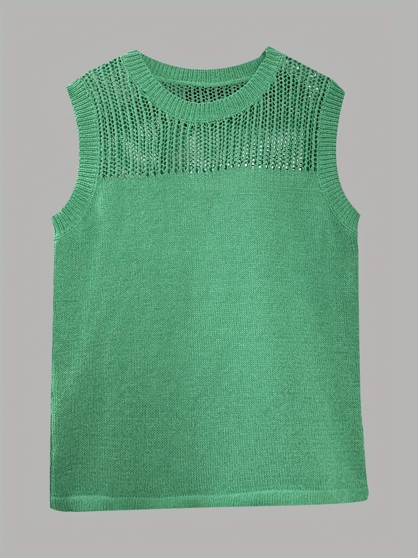 Openwork Round Neck Sweater Vest - Image 7