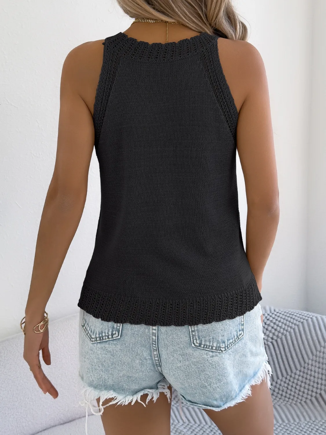 Openwork Sleeveless Knit Tank - Image 7