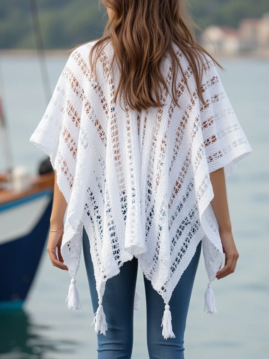 Openwork Tassel Open Front Knit Cover Up - Image 5