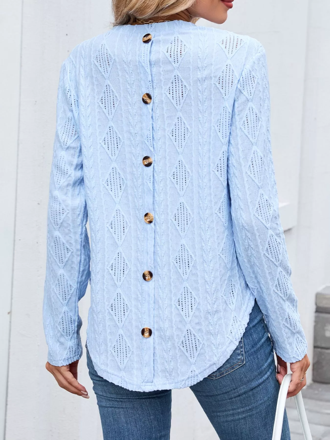 Openwork Textured Long Sleeve Top - Image 2