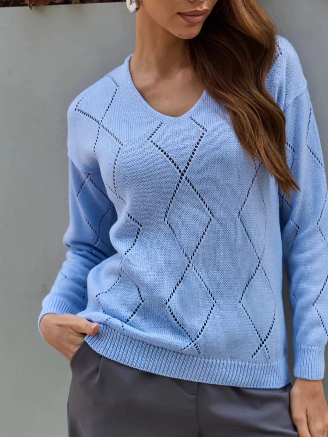Openwork V-Neck Sweater - Image 7