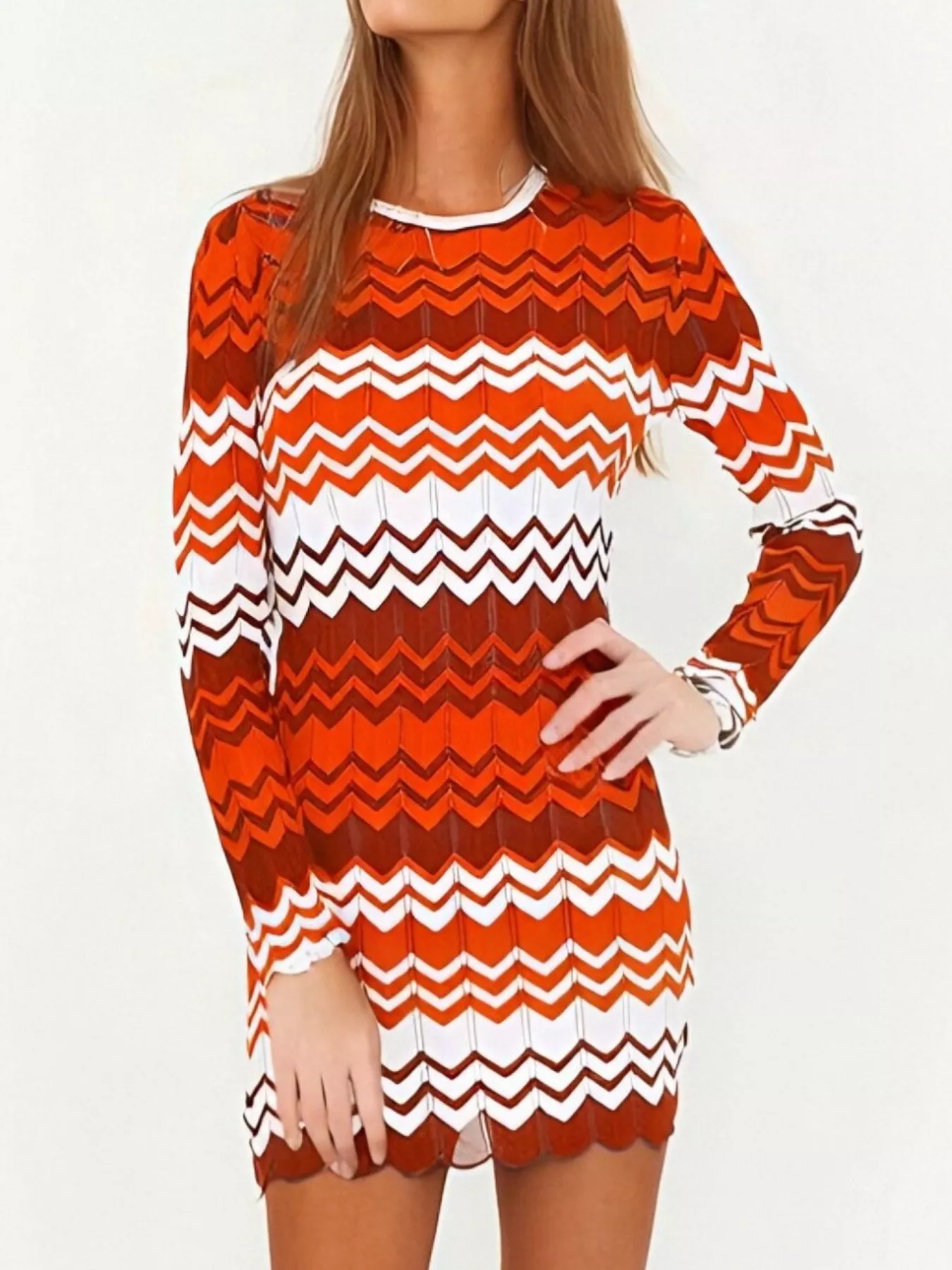 Openwork Wave Pattern Long Sleeve Sweater Dress - Image 12