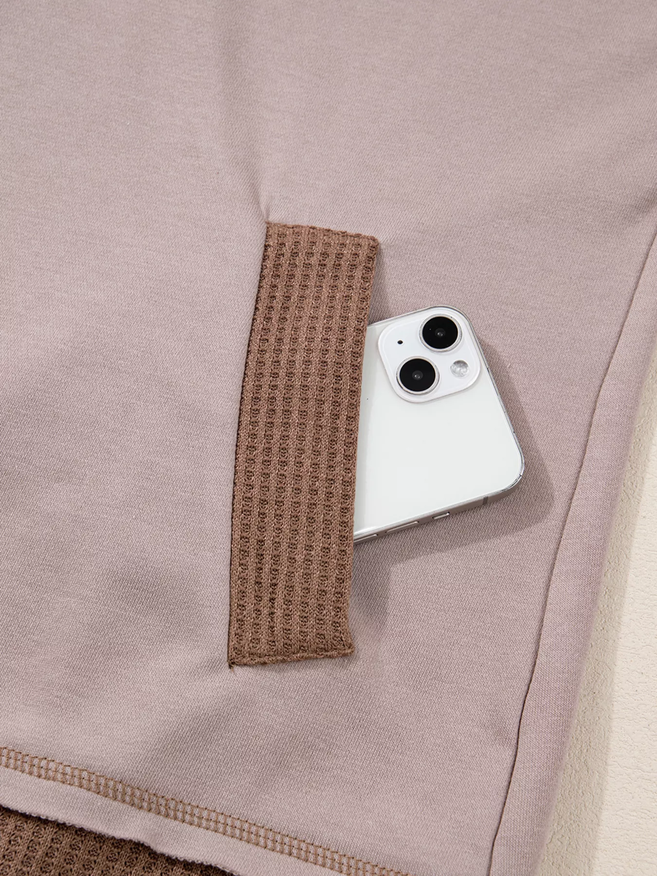 Oversize Waffle Patchwork Exposed Seam Casual Hoodie - Image 8