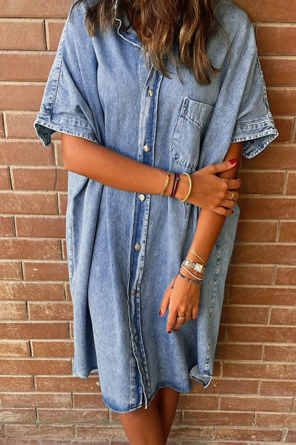 Oversized Button Down Denim Shirt Dress - Image 3