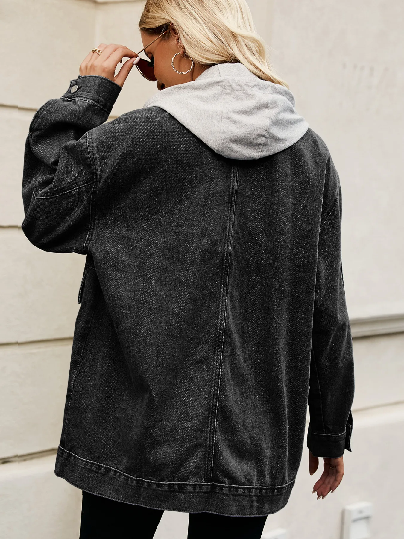 Oversized Button Up Denim Jacket with Hood - Image 15