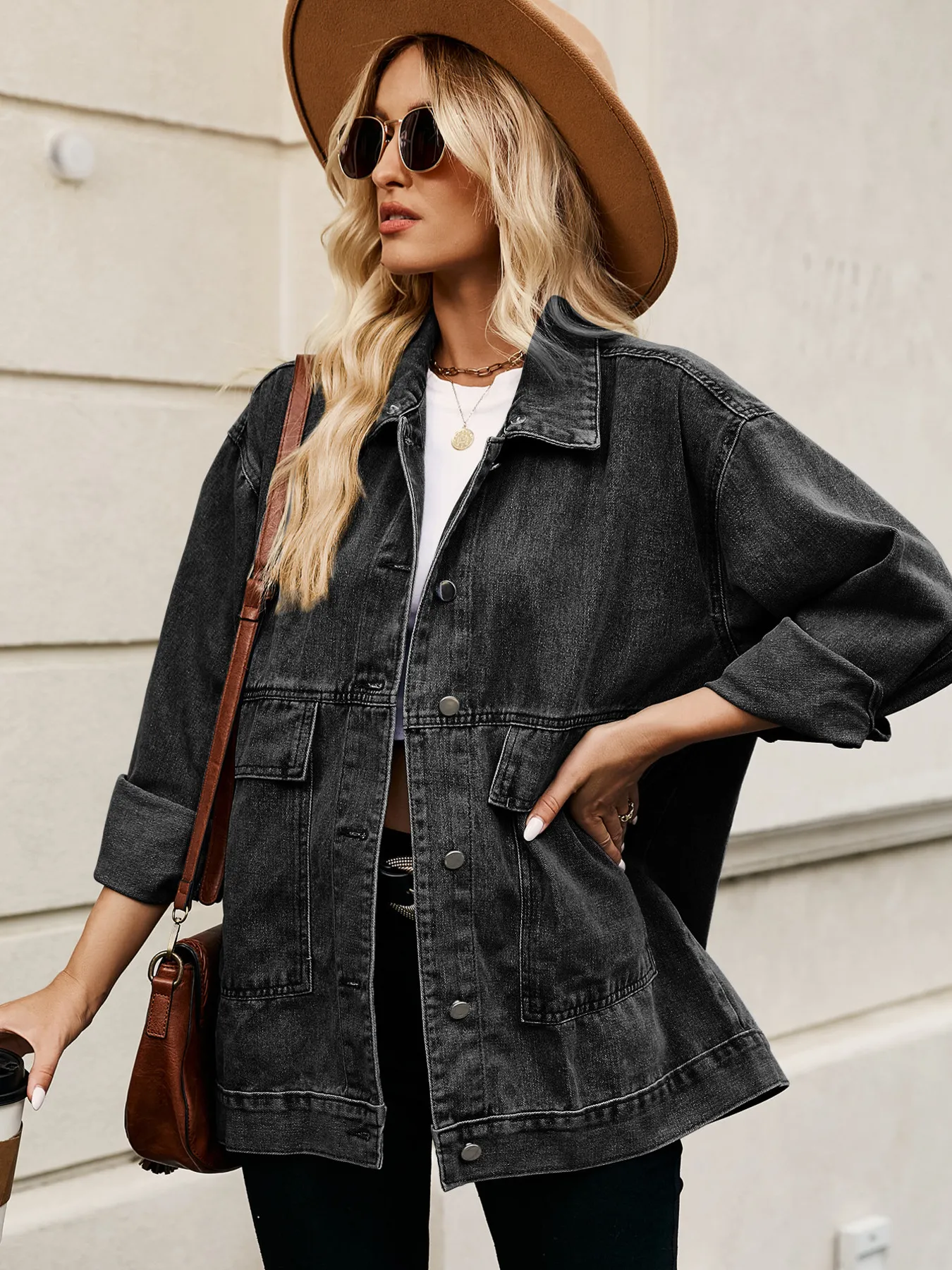 Oversized Button Up Denim Jacket with Hood - Image 18