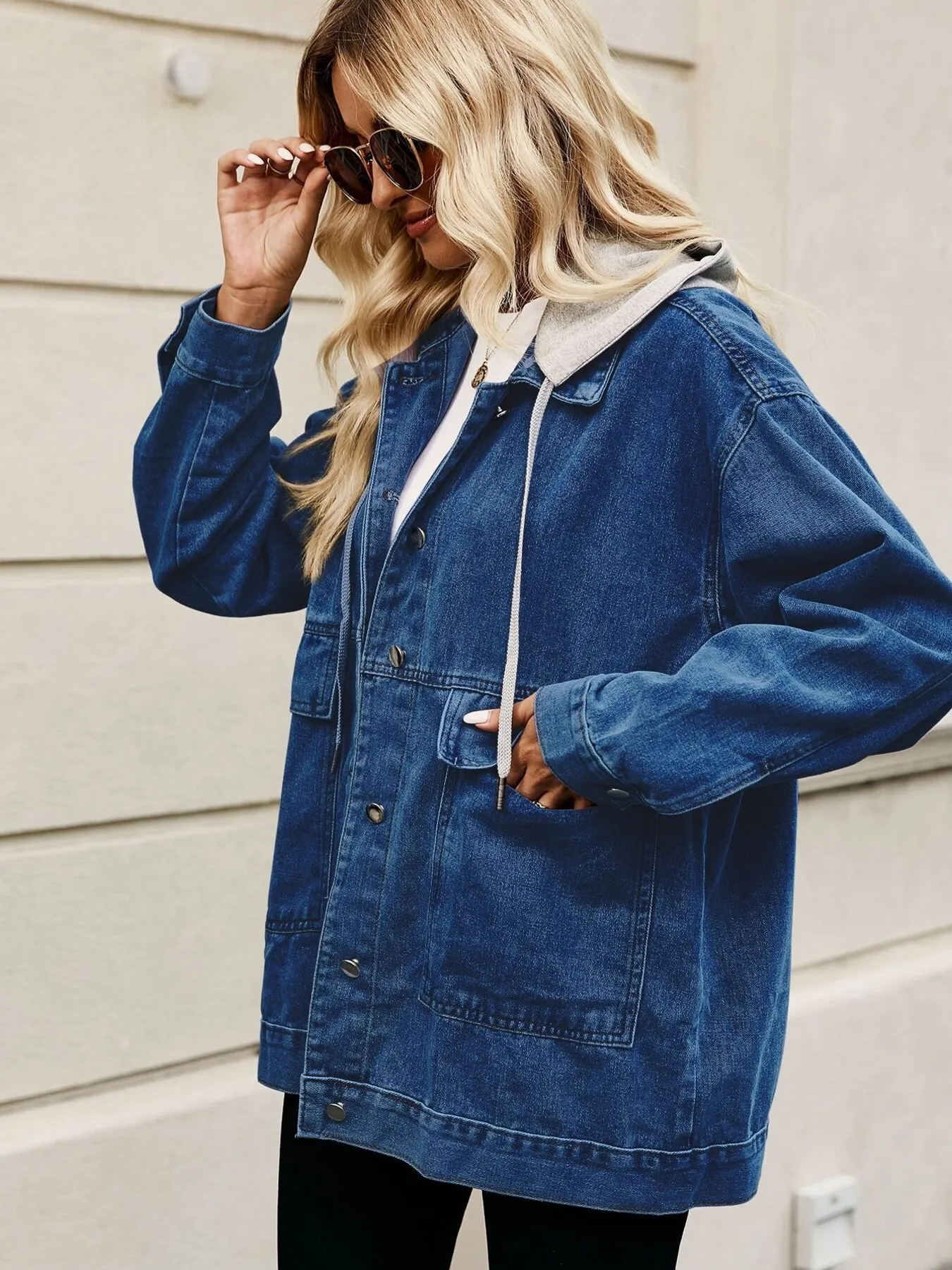 Oversized Button Up Denim Jacket with Hood - Image 23