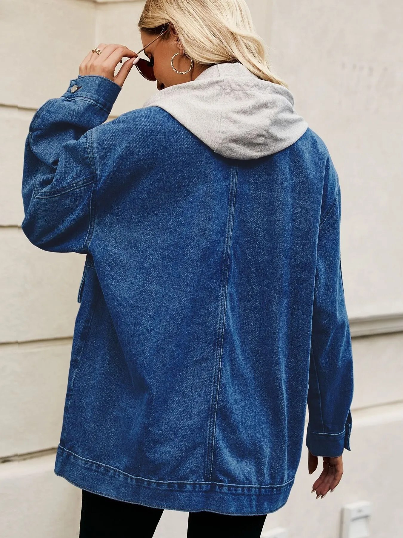 Oversized Button Up Denim Jacket with Hood - Image 25