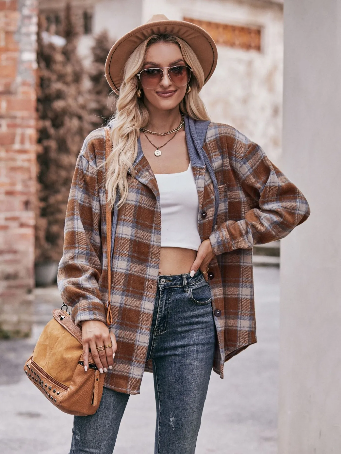 Oversized Plaid Button Up Shacket - Image 12