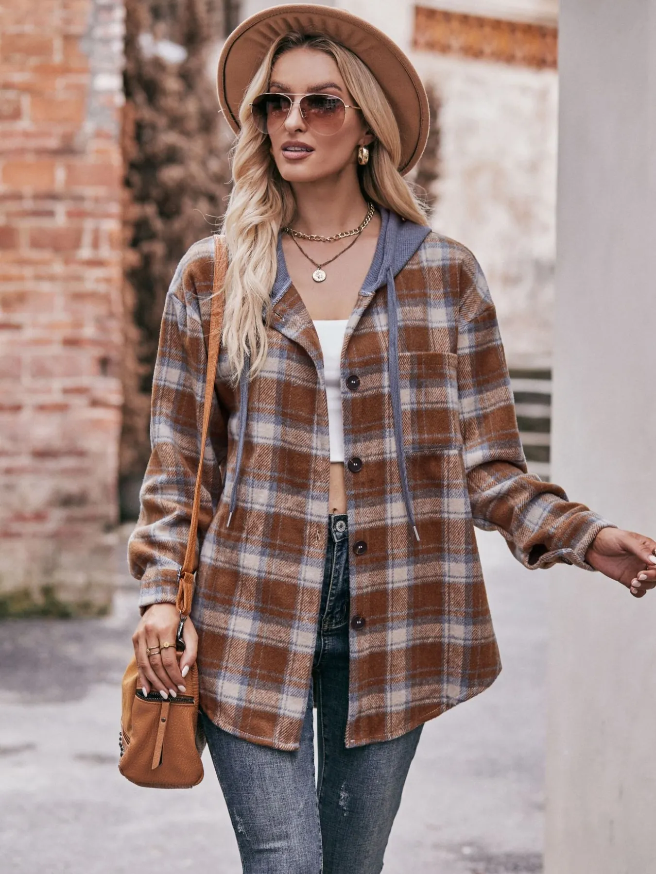 Oversized Plaid Button Up Shacket - Image 13