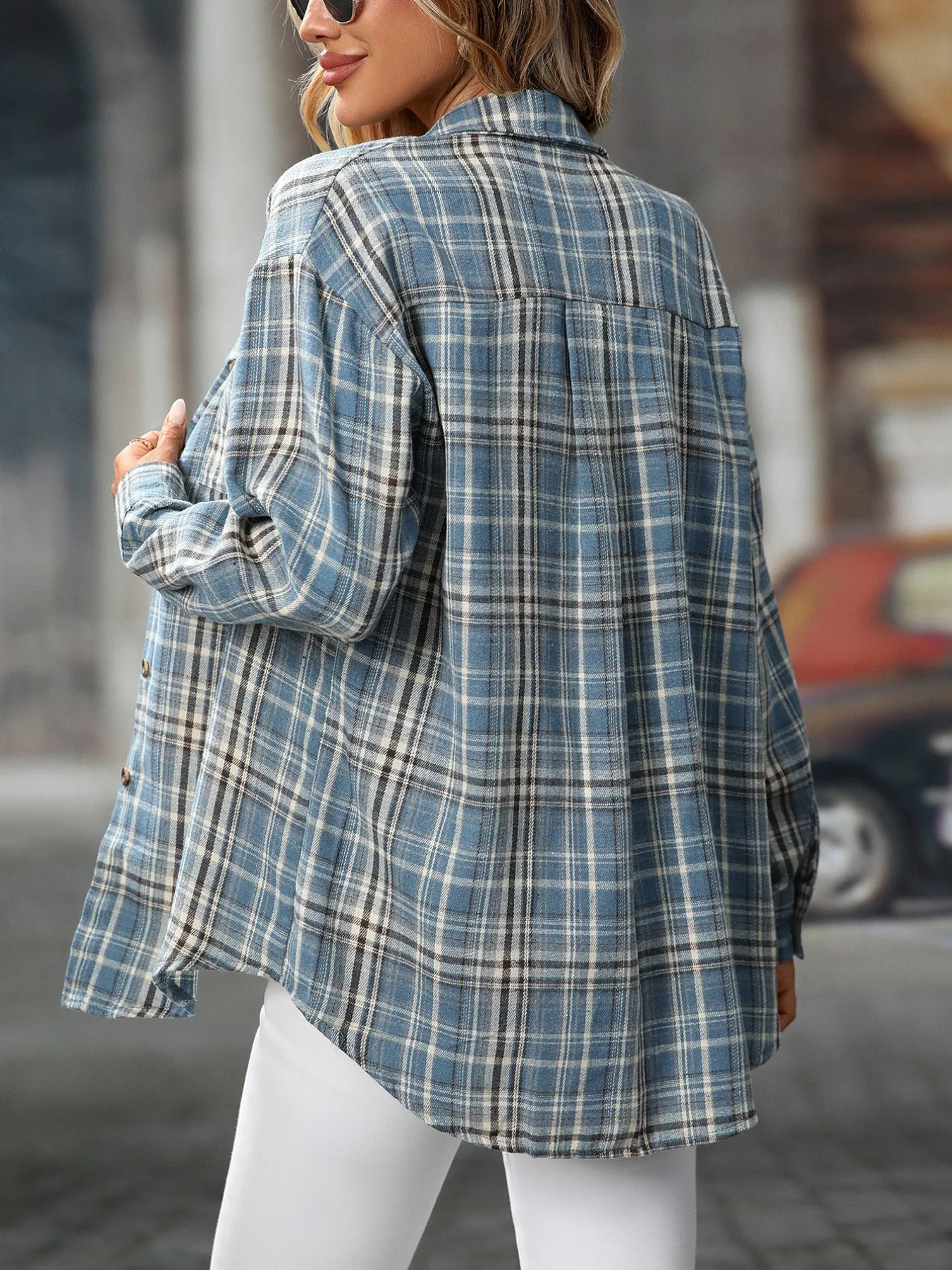 Oversized Plaid Button-Up Shirt - Image 23