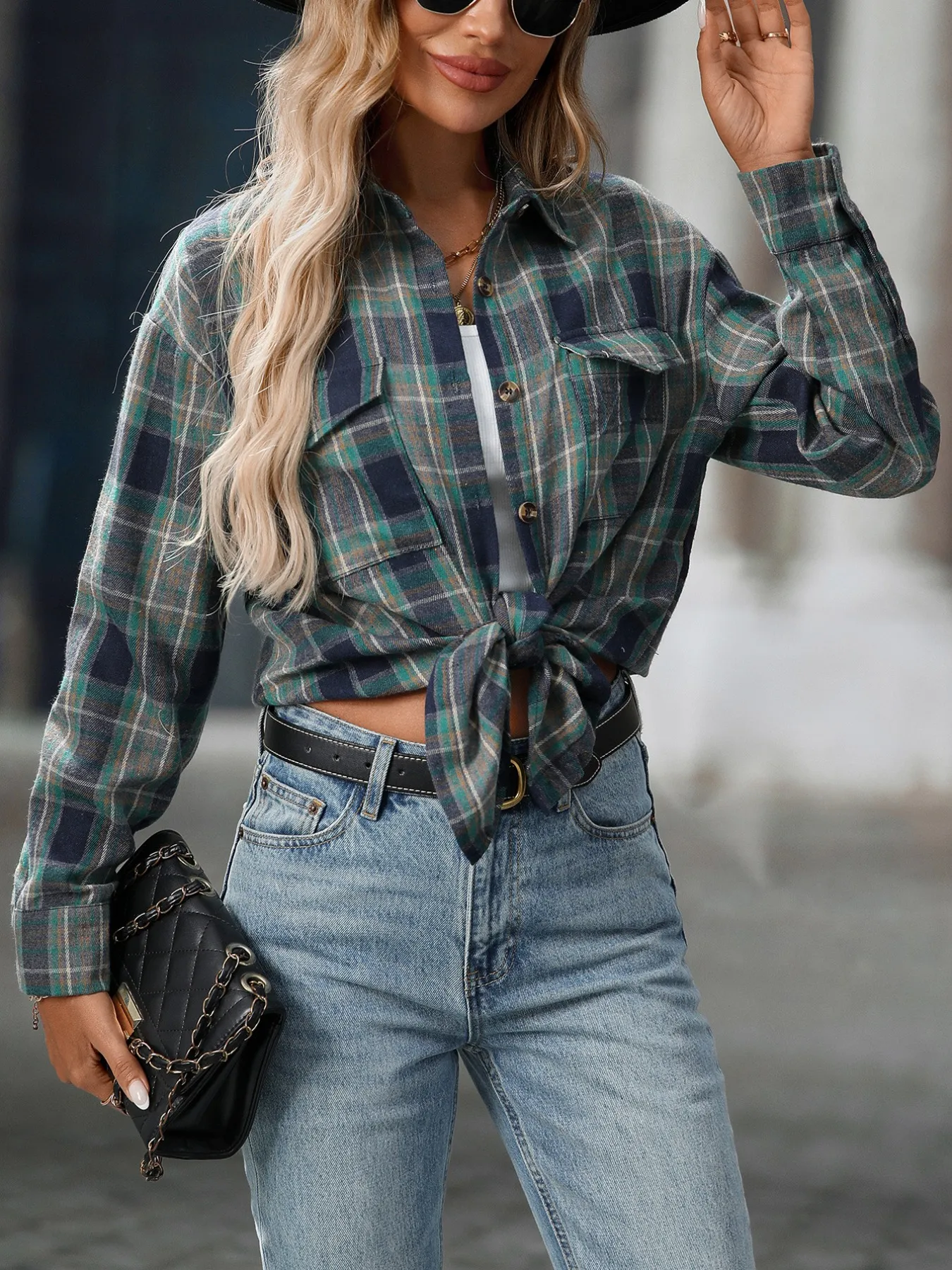 Oversized Plaid Button-Up Shirt - Image 25