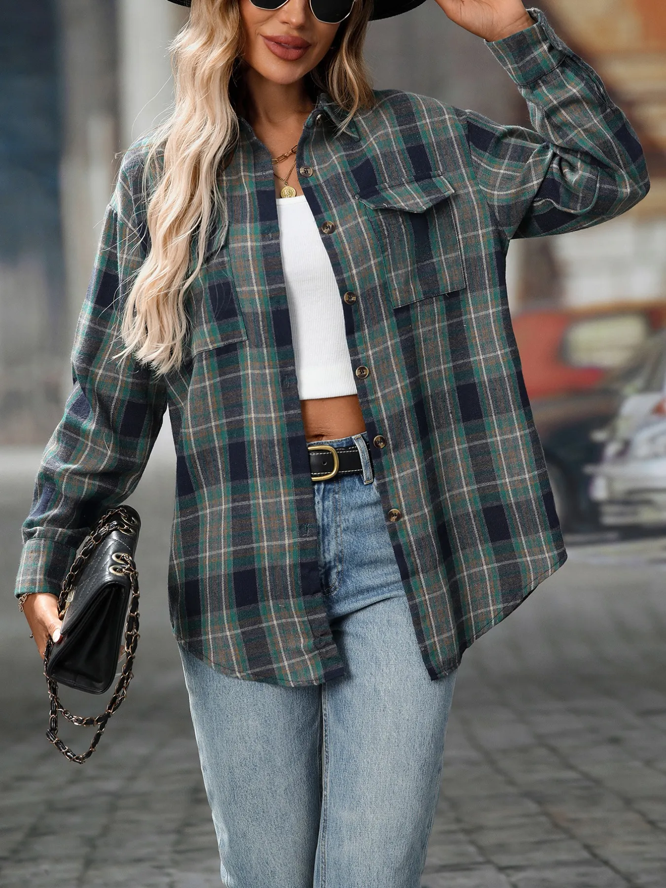Oversized Plaid Button-Up Shirt - Image 27