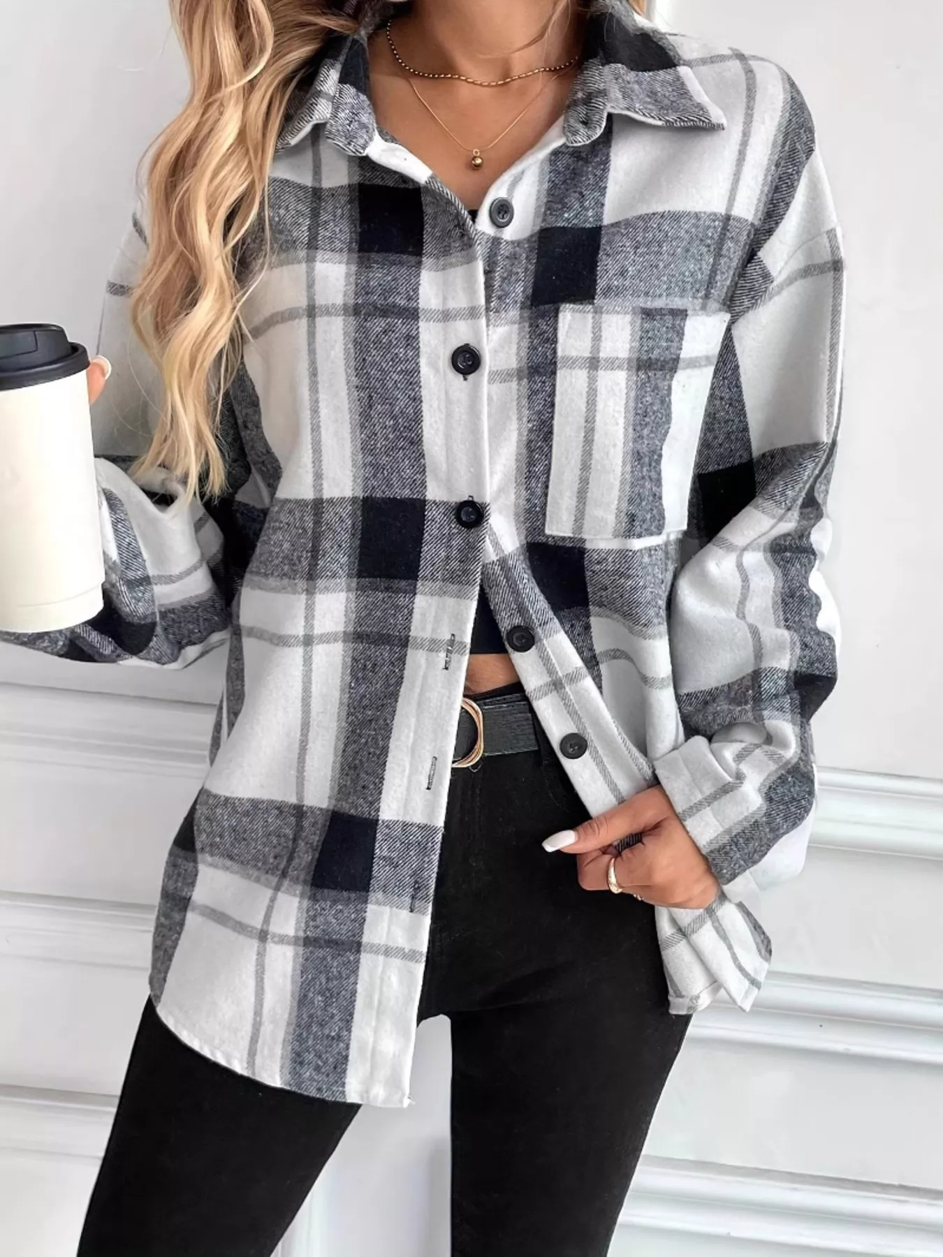 Oversized Plaid Button Up Shirt - Image 2