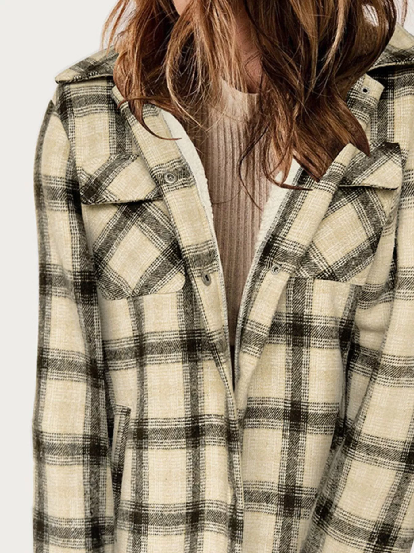Oversized Plaid Long Sleeve Fleece Jacket - Image 2