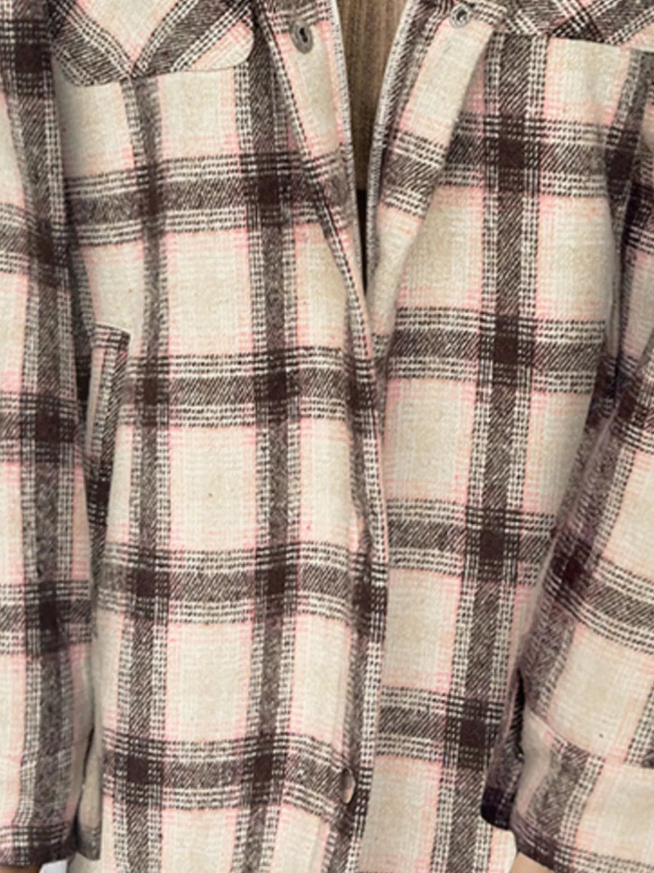 Oversized Plaid Long Sleeve Fleece Jacket - Image 9