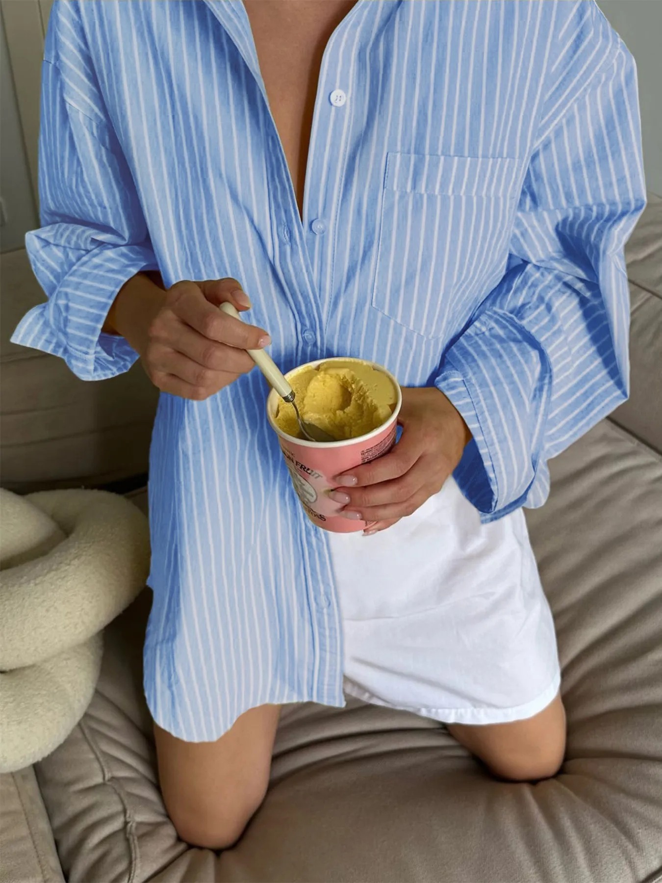 Oversized Striped Button-Down Shirt - Image 7