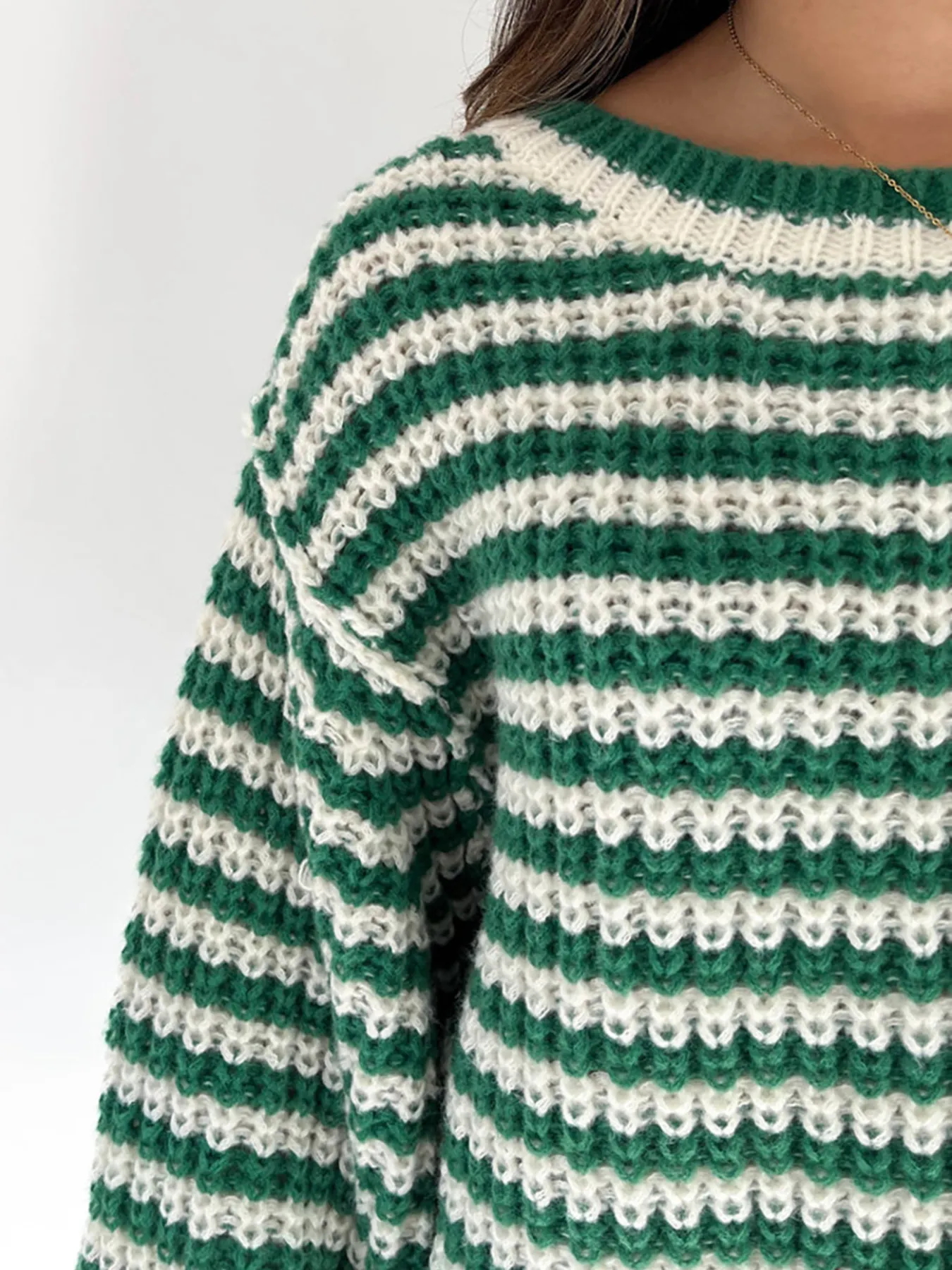Oversized Striped Drop Shoulder Sweater - Image 10