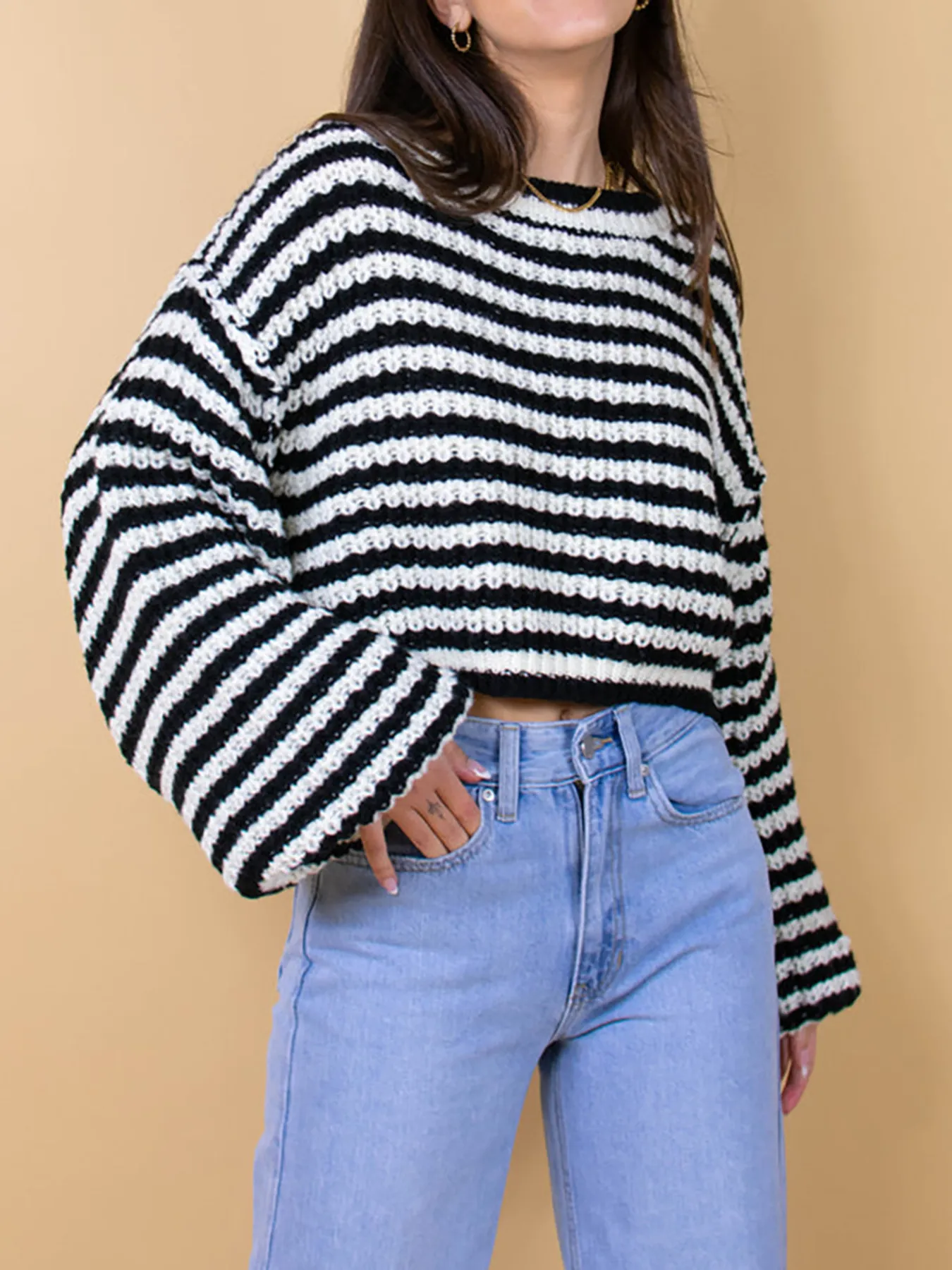 Oversized Striped Drop Shoulder Sweater - Image 2