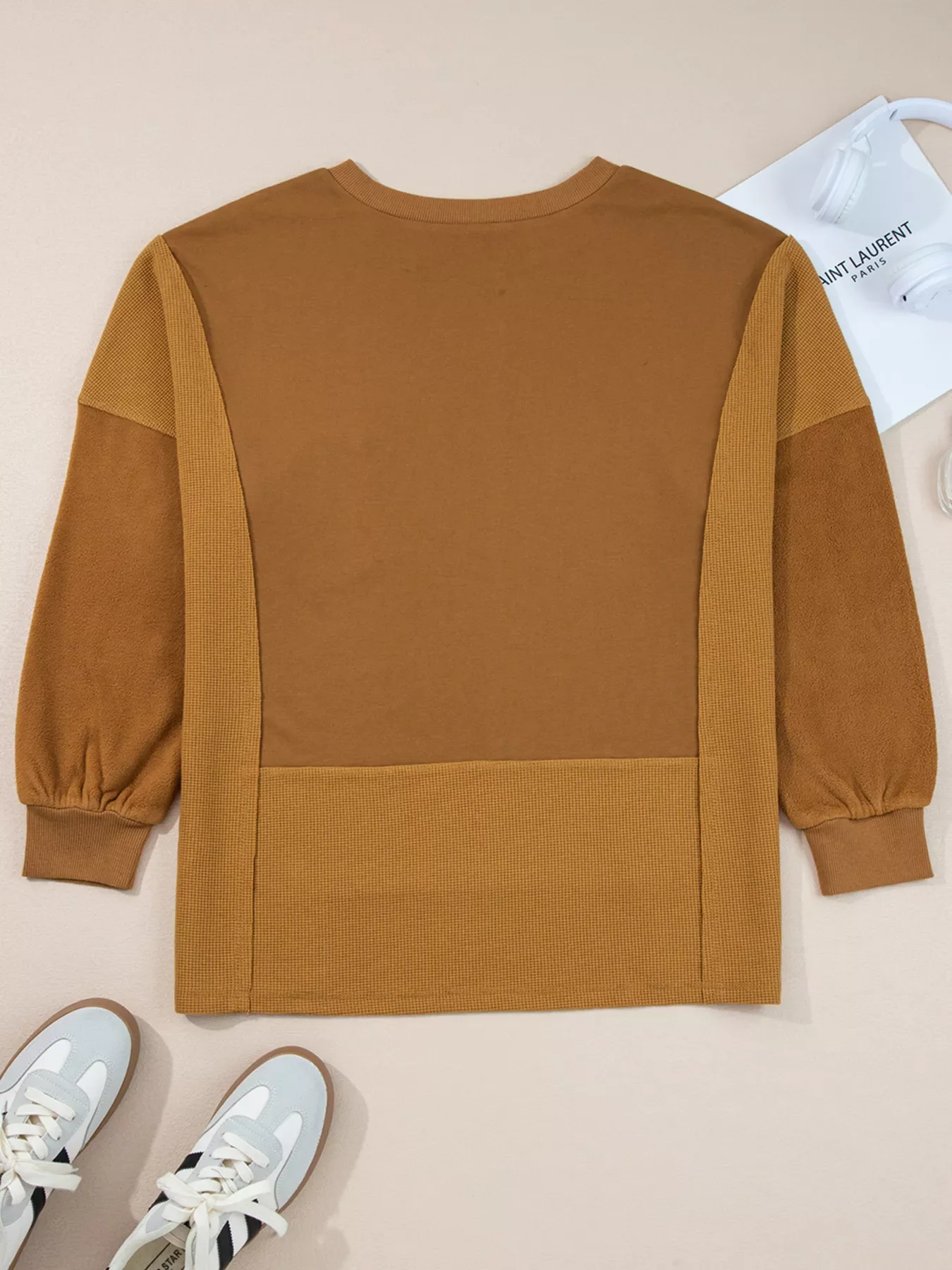 Oversized Textured Split Neck High Low Sweatshirt - Image 4