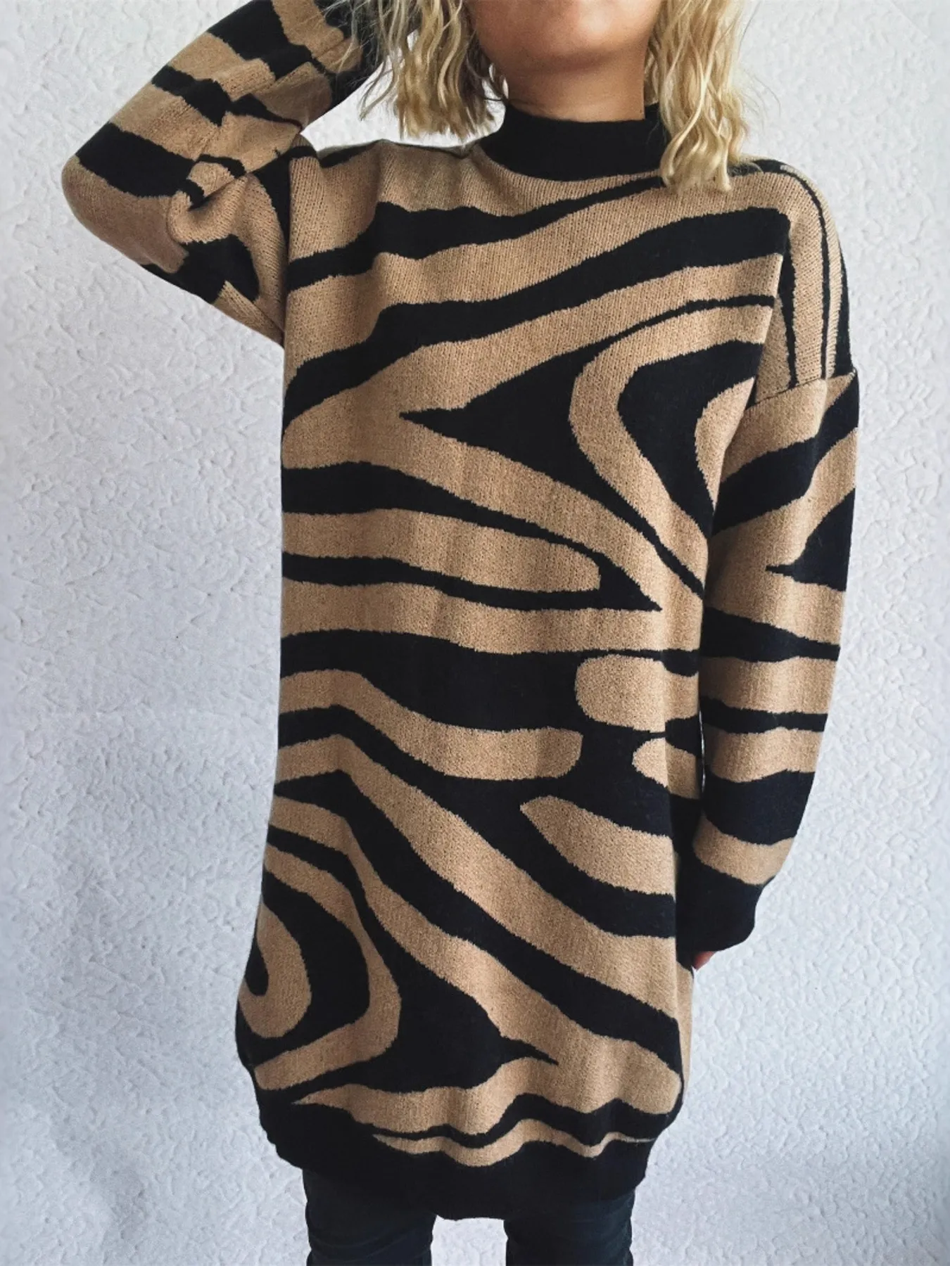 Oversized Zebra Print Long Sleeve Sweater - Image 6