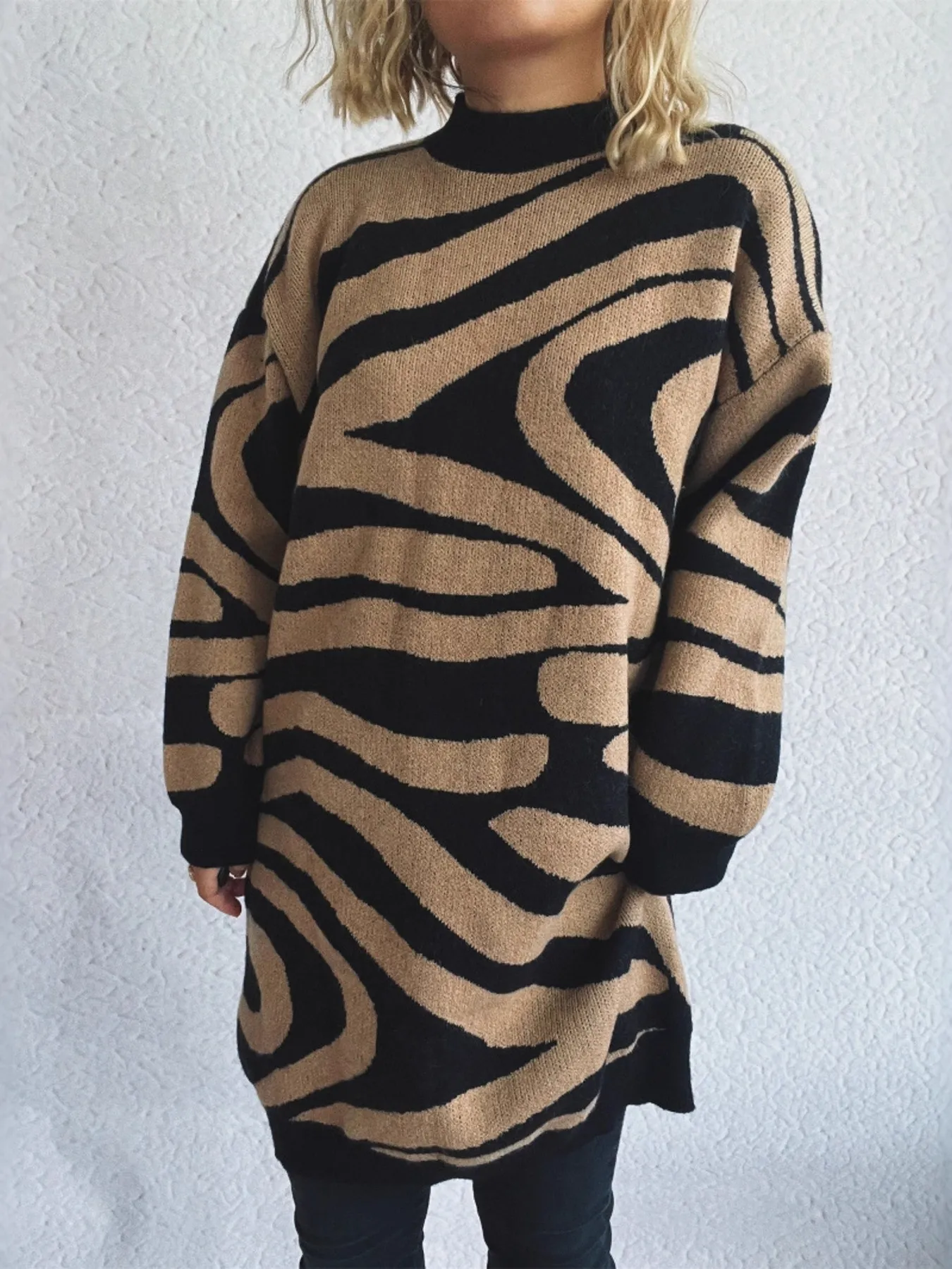 Oversized Zebra Print Long Sleeve Sweater - Image 7