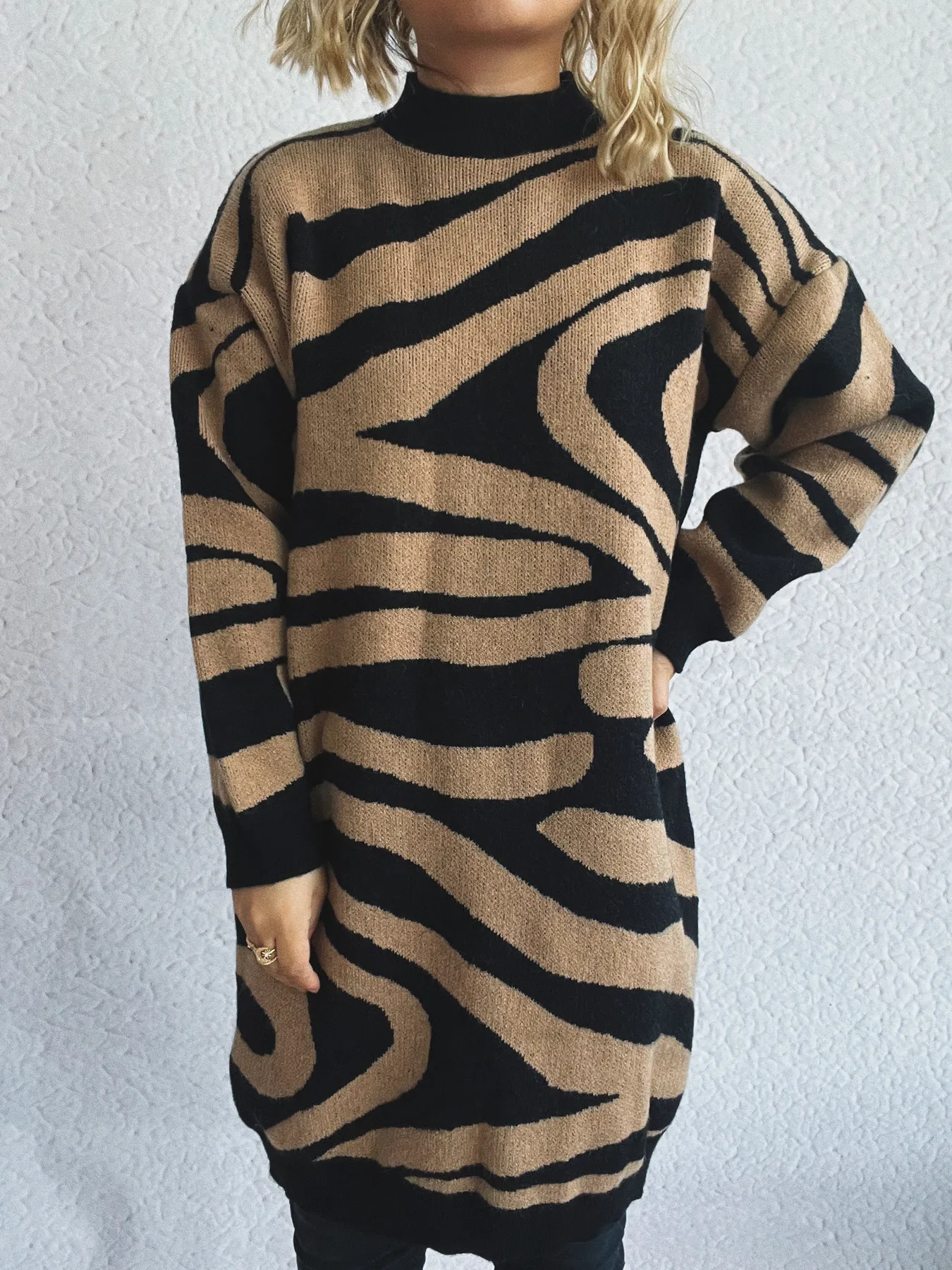 Oversized Zebra Print Long Sleeve Sweater - Image 8