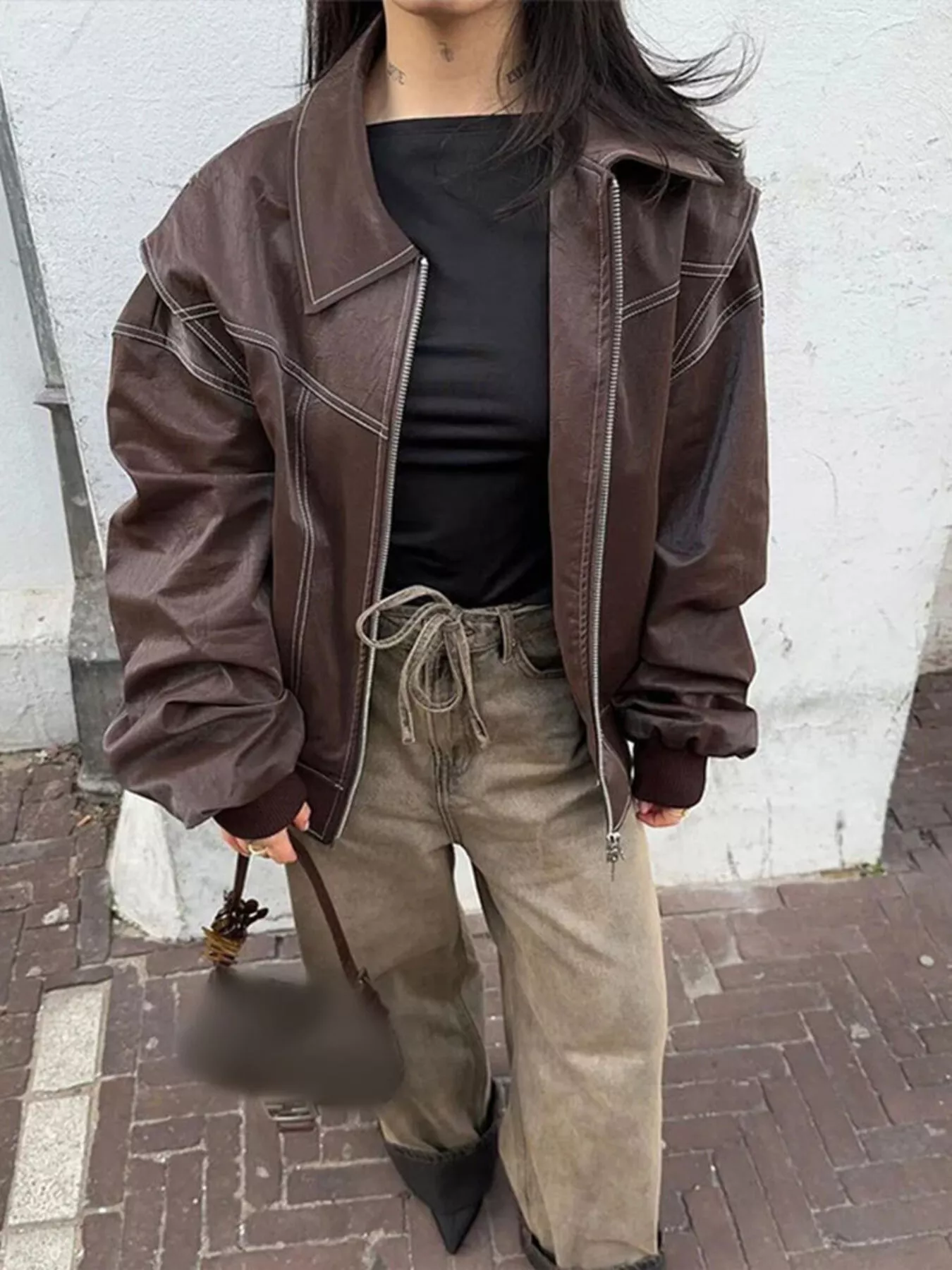 Oversized Zip Up Dropped Shoulder Jacket - Image 10