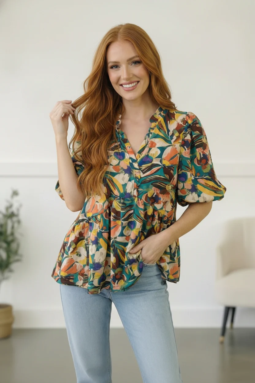 Painted Floral Jungle Blouse - Image 5