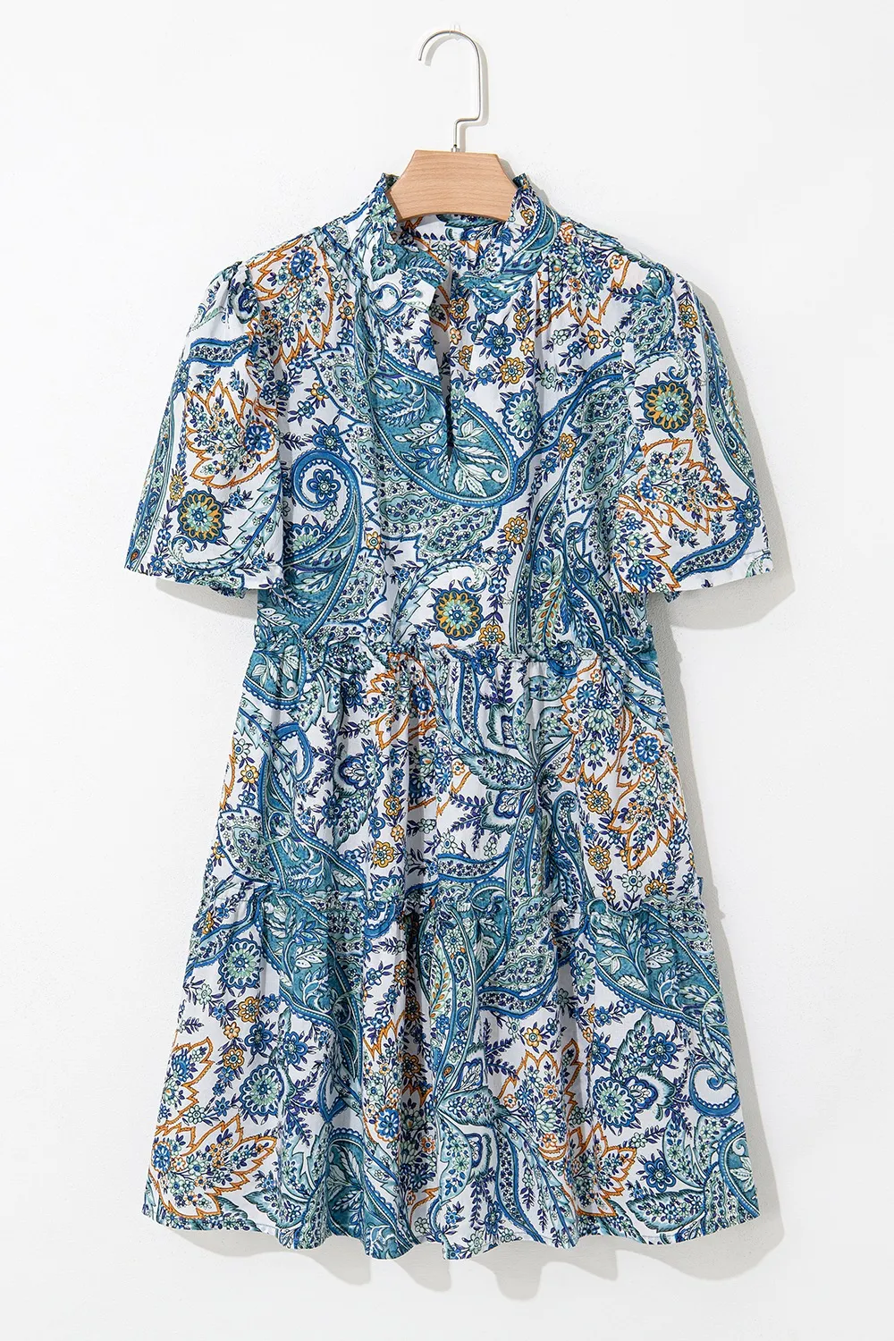 Paisley Floral V Neck Short Sleeve Mini Dress - Image 3