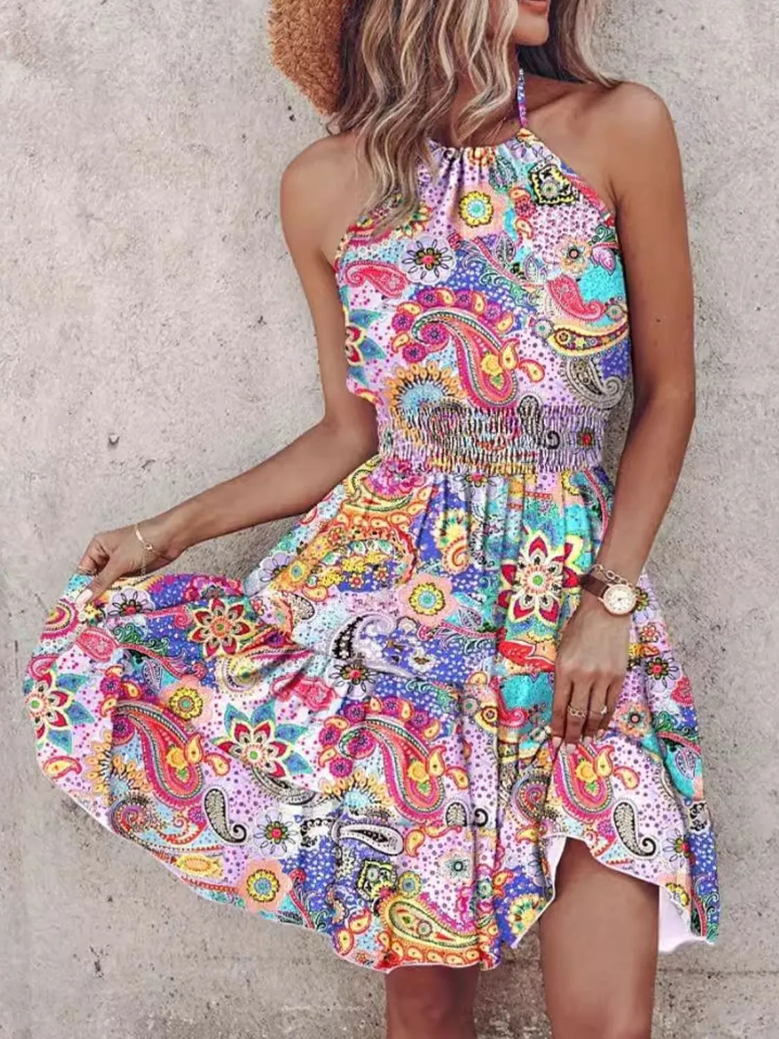Paisley Print Halter Neck Mini Dress - Image 5