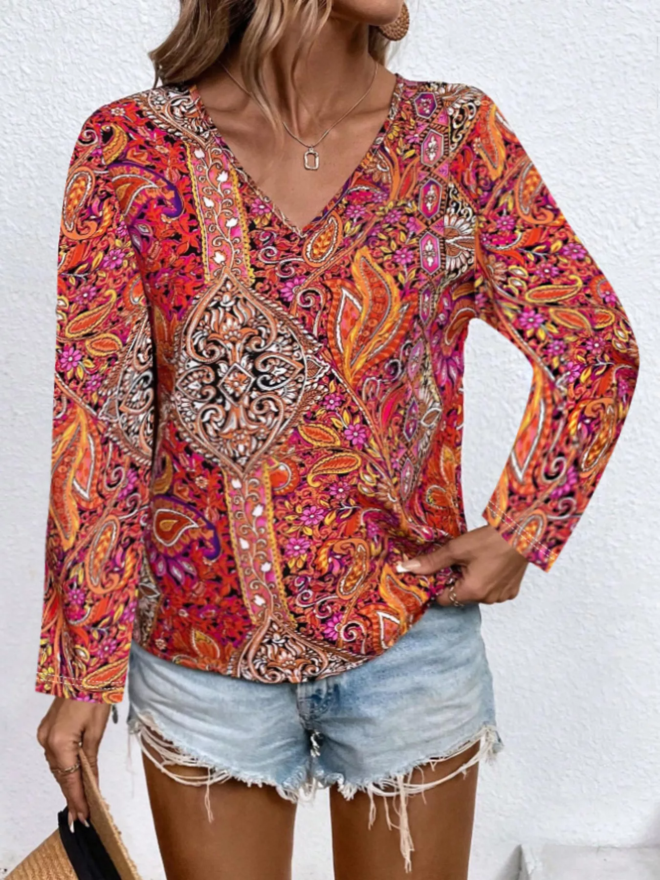 Paisley Print Long Sleeve Blouse - Image 13