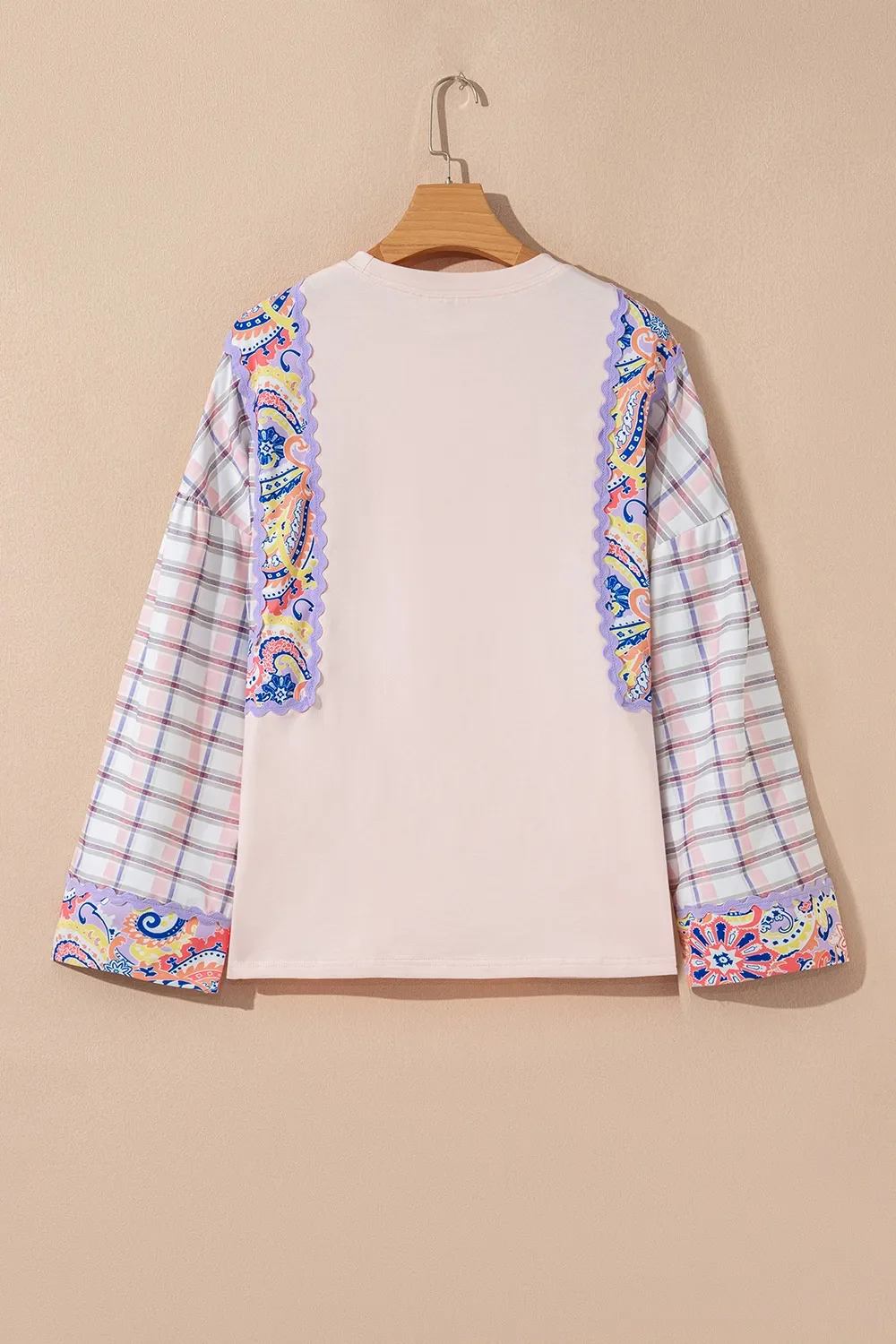 Paisley Print Plaid Long Sleeve Oversized Top - Image 5