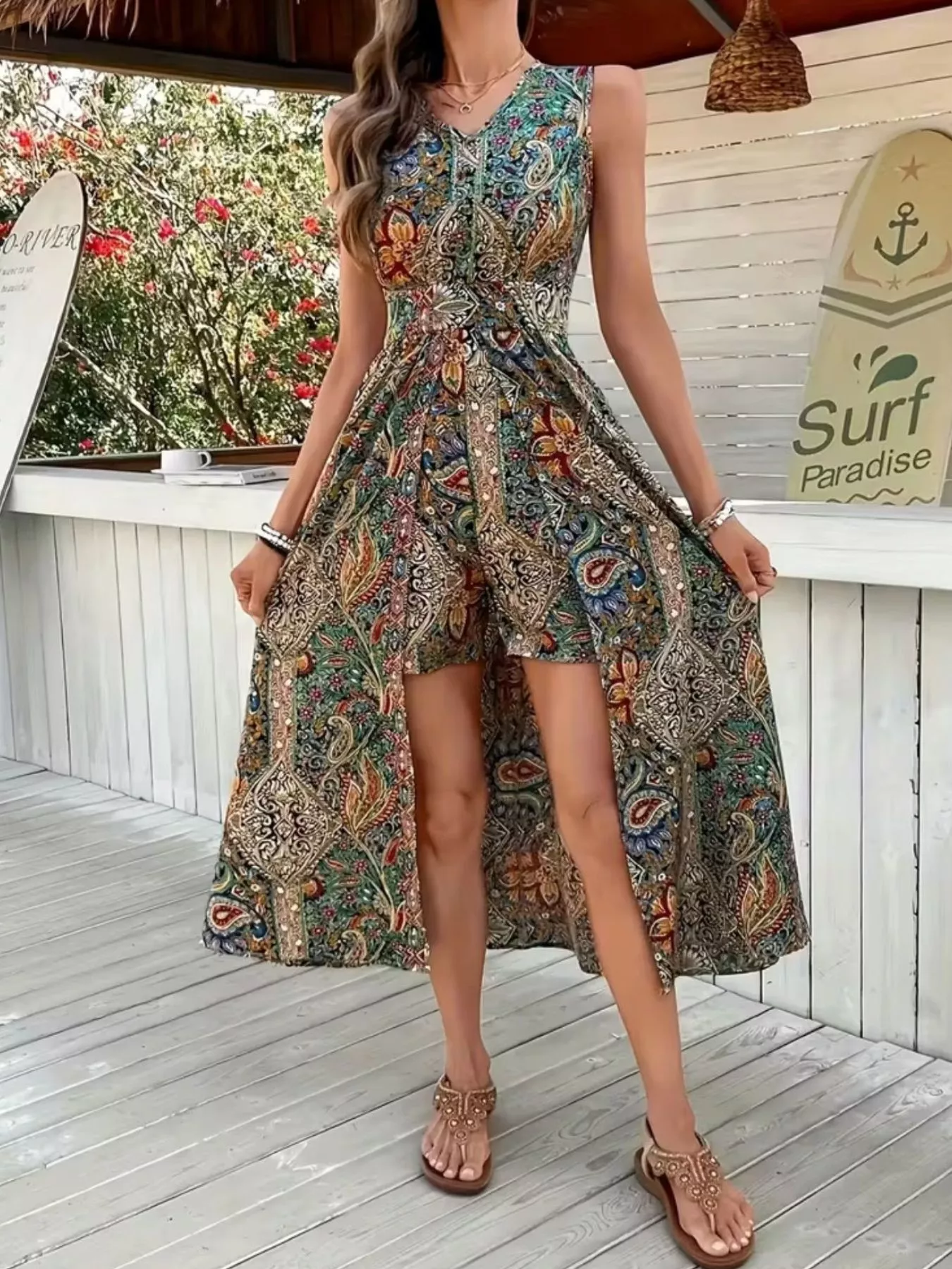 Paisley Print Sleeveless Romper - Image 12