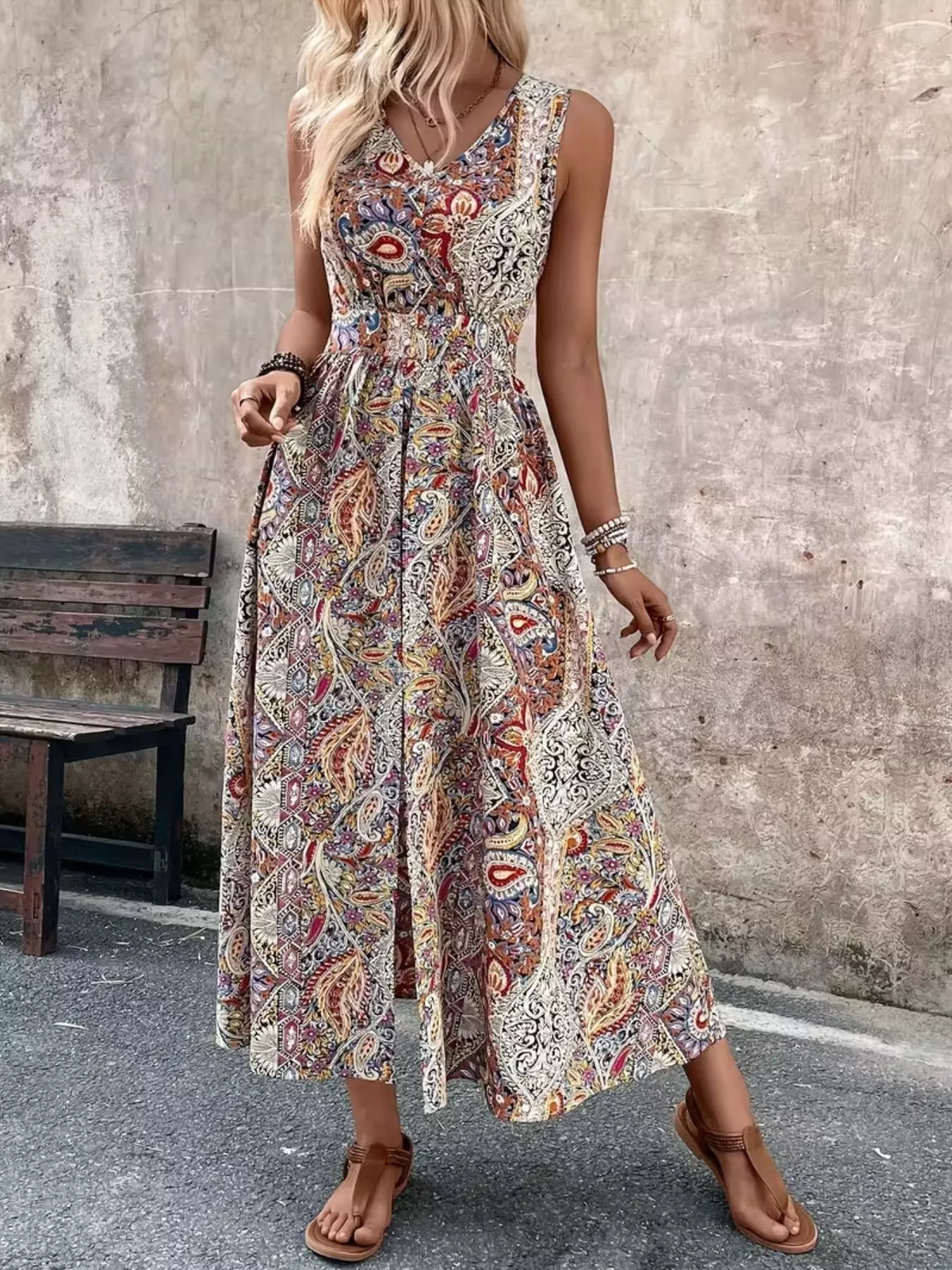 Paisley Print Sleeveless Romper - Image 2