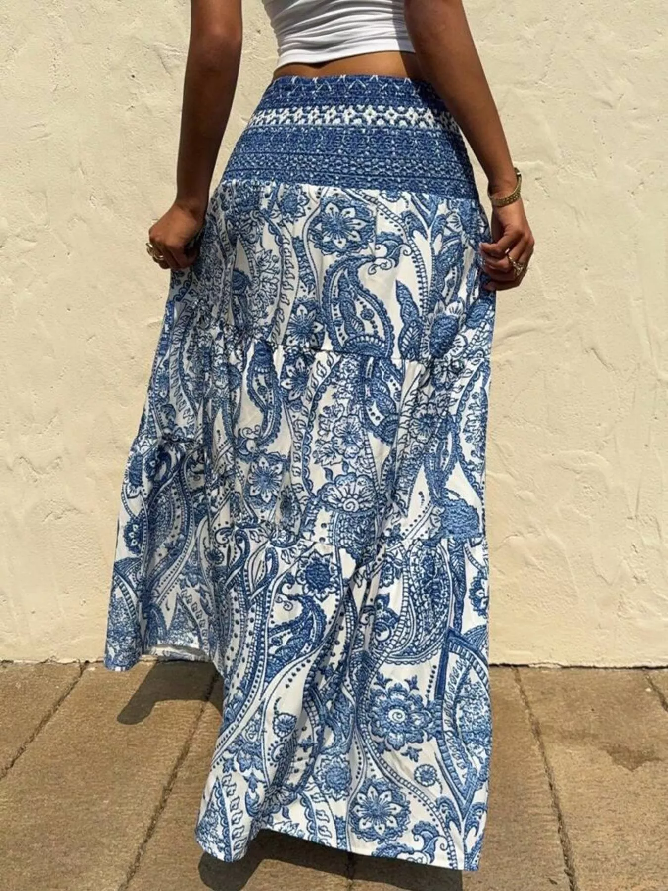 Paisley Print Tiered Maxi Skirt - Image 3