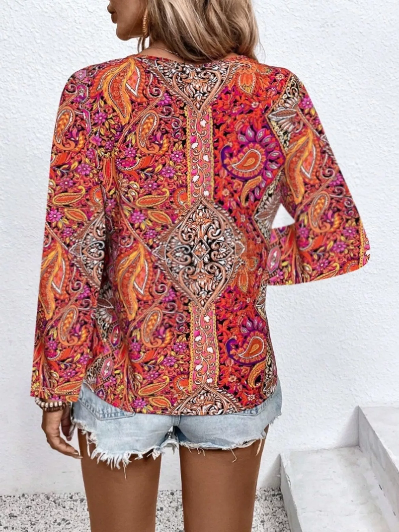Paisley Print V-Neck Long Sleeve Blouse - Image 11