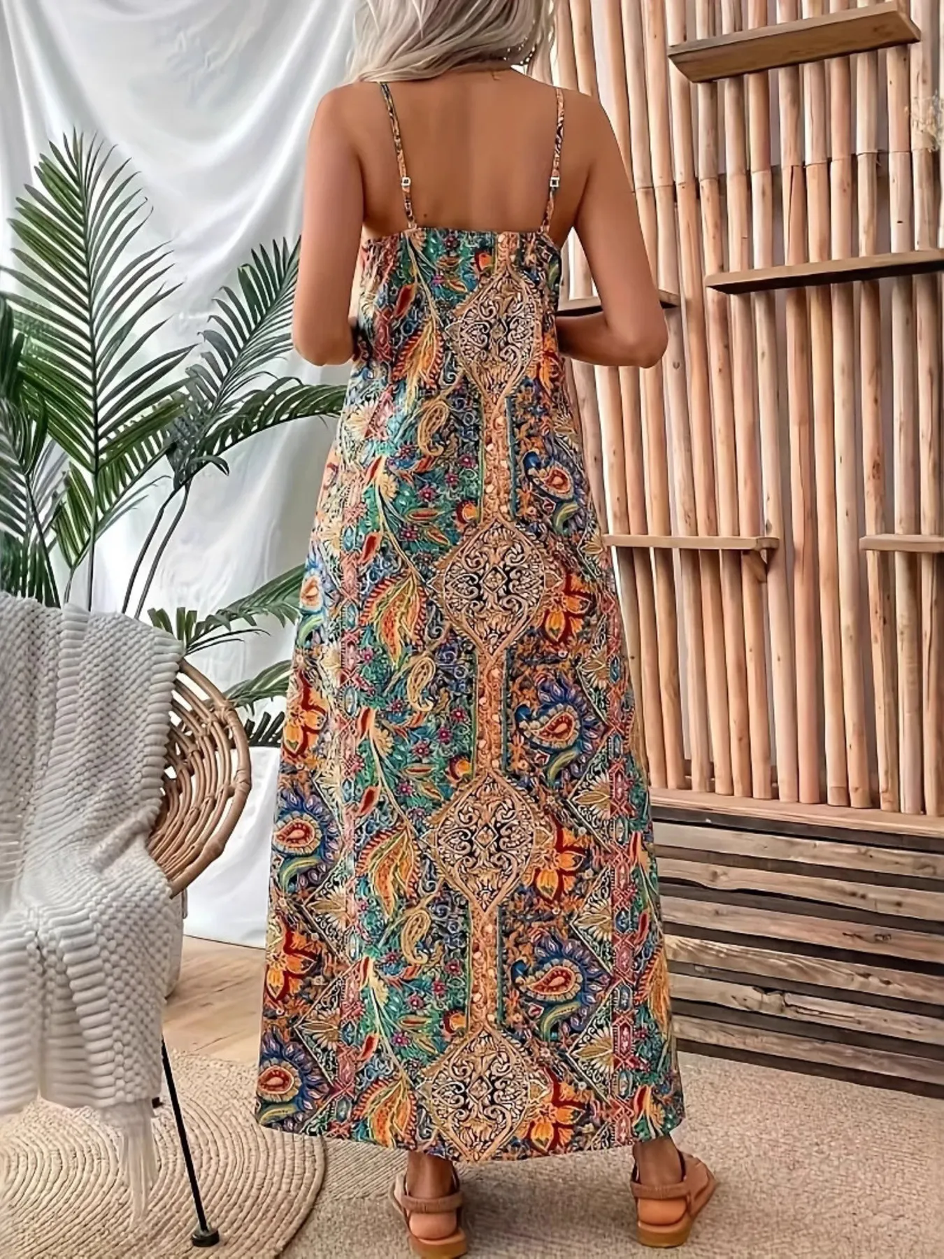Paisley Print V-Neck Maxi Dress - Image 3