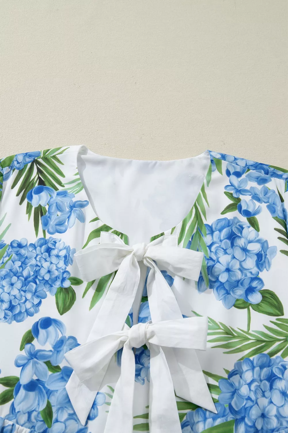 Palm Floral Print Contrast Ribbon Knot Ruffle Tiered Sleeve Mini Dress - Image 5