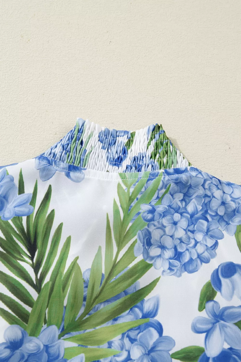 Palm Floral Print Striped Patchwork V Neck Short Sleeve Blouse - Image 9