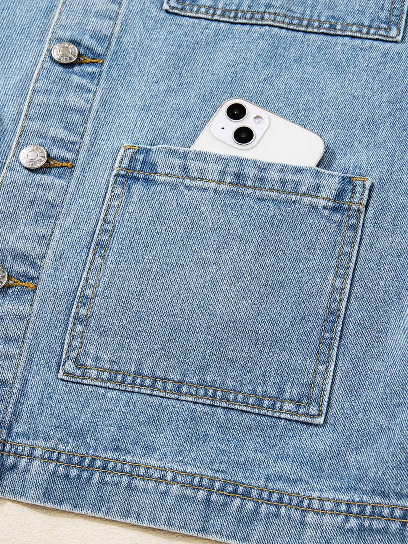 Patched Pockets Side Tie Denim Jacket - Image 12