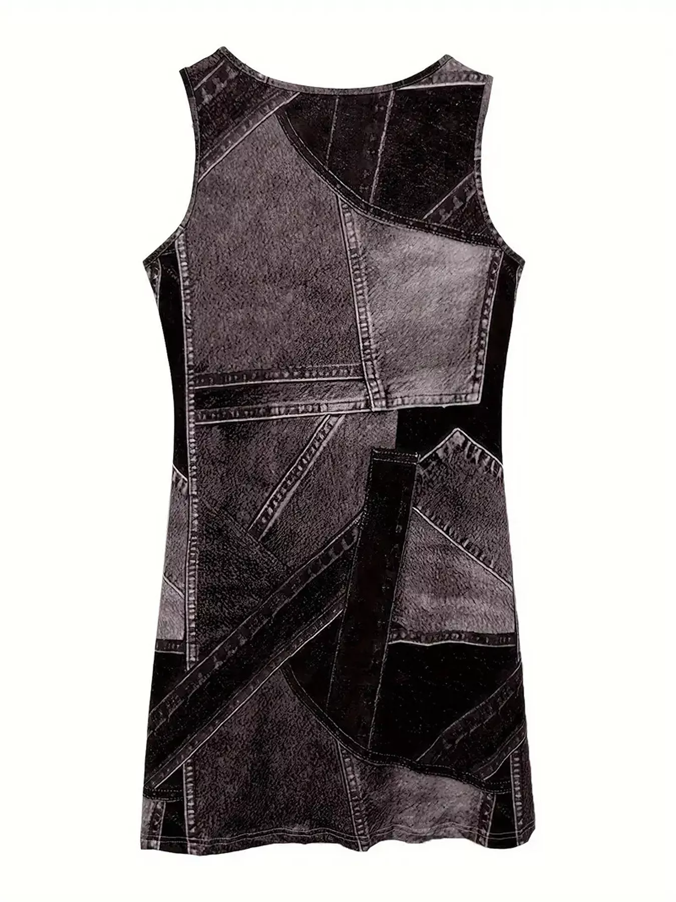 Patchwork Denim Sleeveless Dress - Image 10