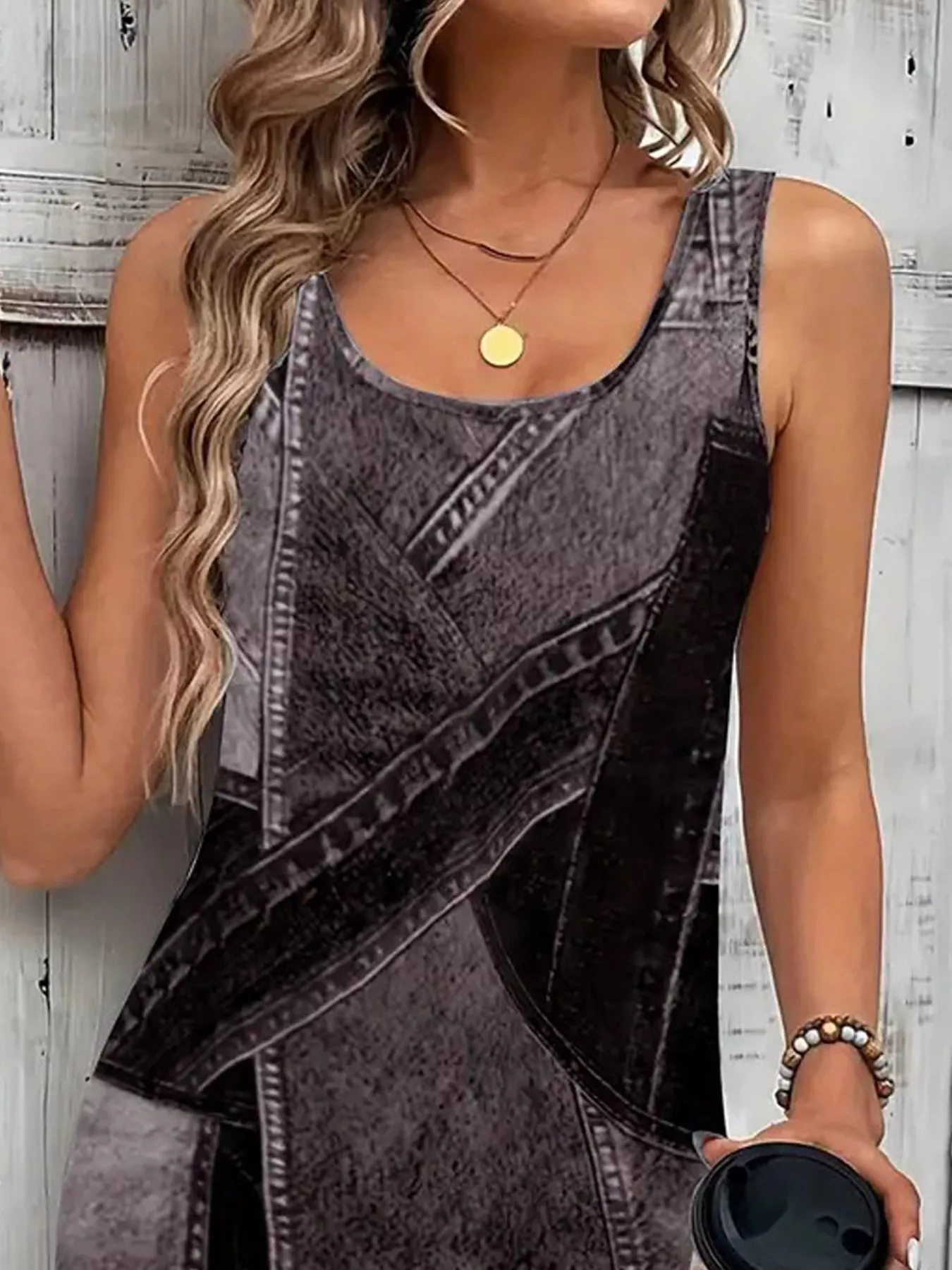 Patchwork Denim Sleeveless Dress - Image 7