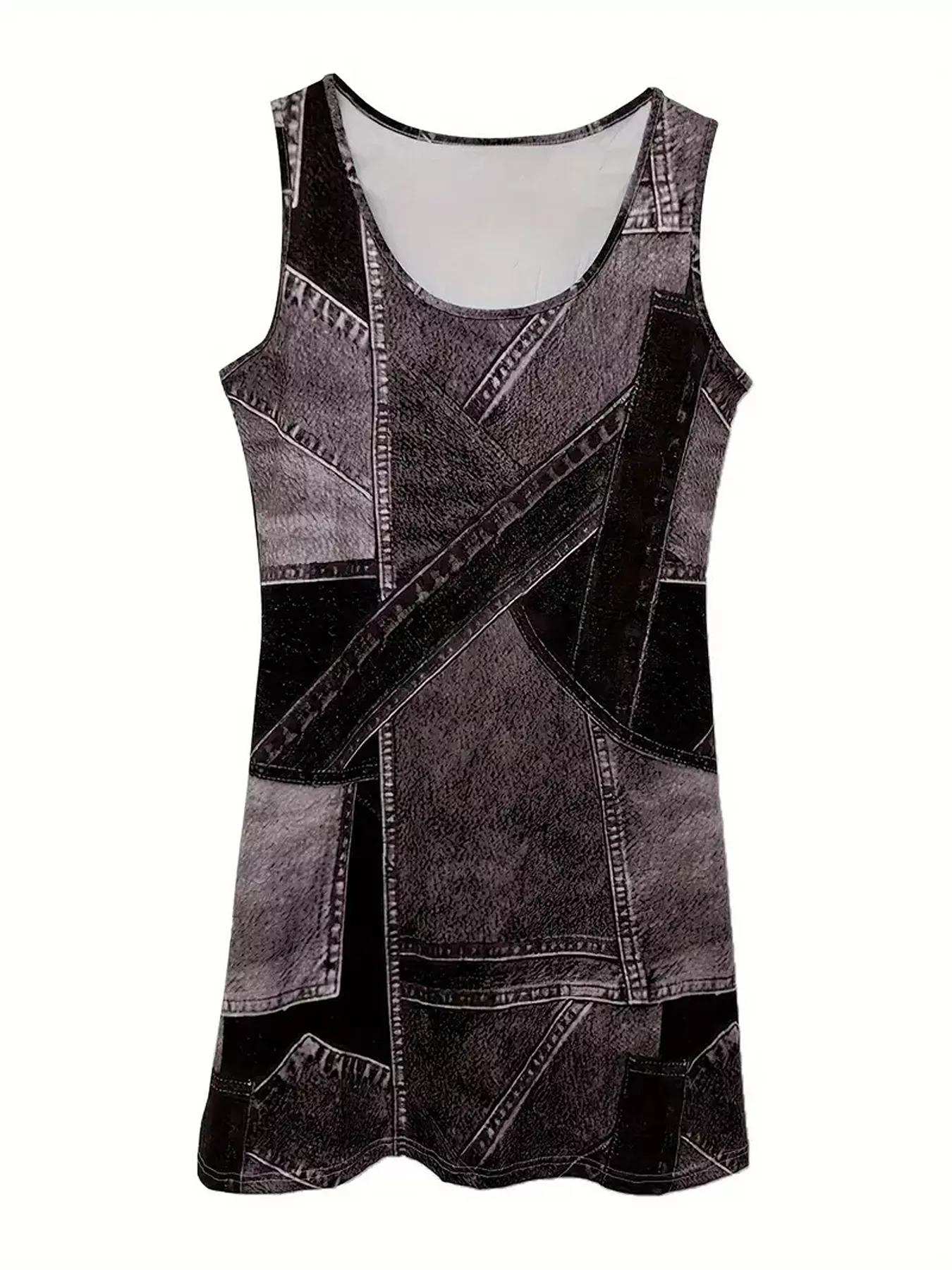 Patchwork Denim Sleeveless Dress - Image 9