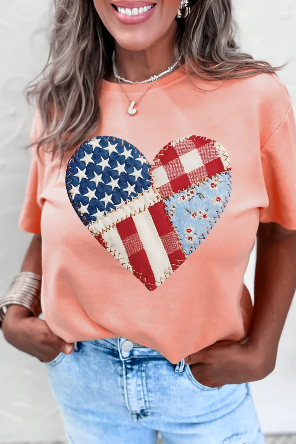 Patriotic Heart Round Neck Tee - Image 3