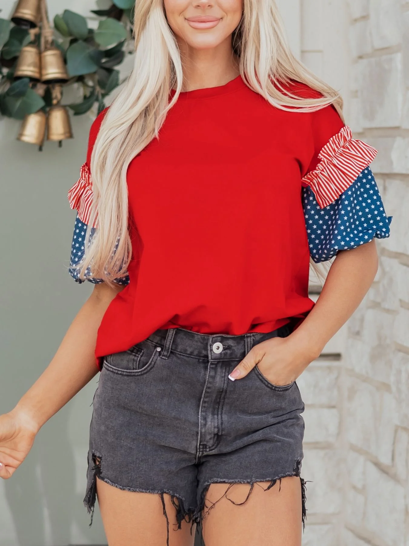 Patriotic Short Sleeve Round Neck Top - Image 2